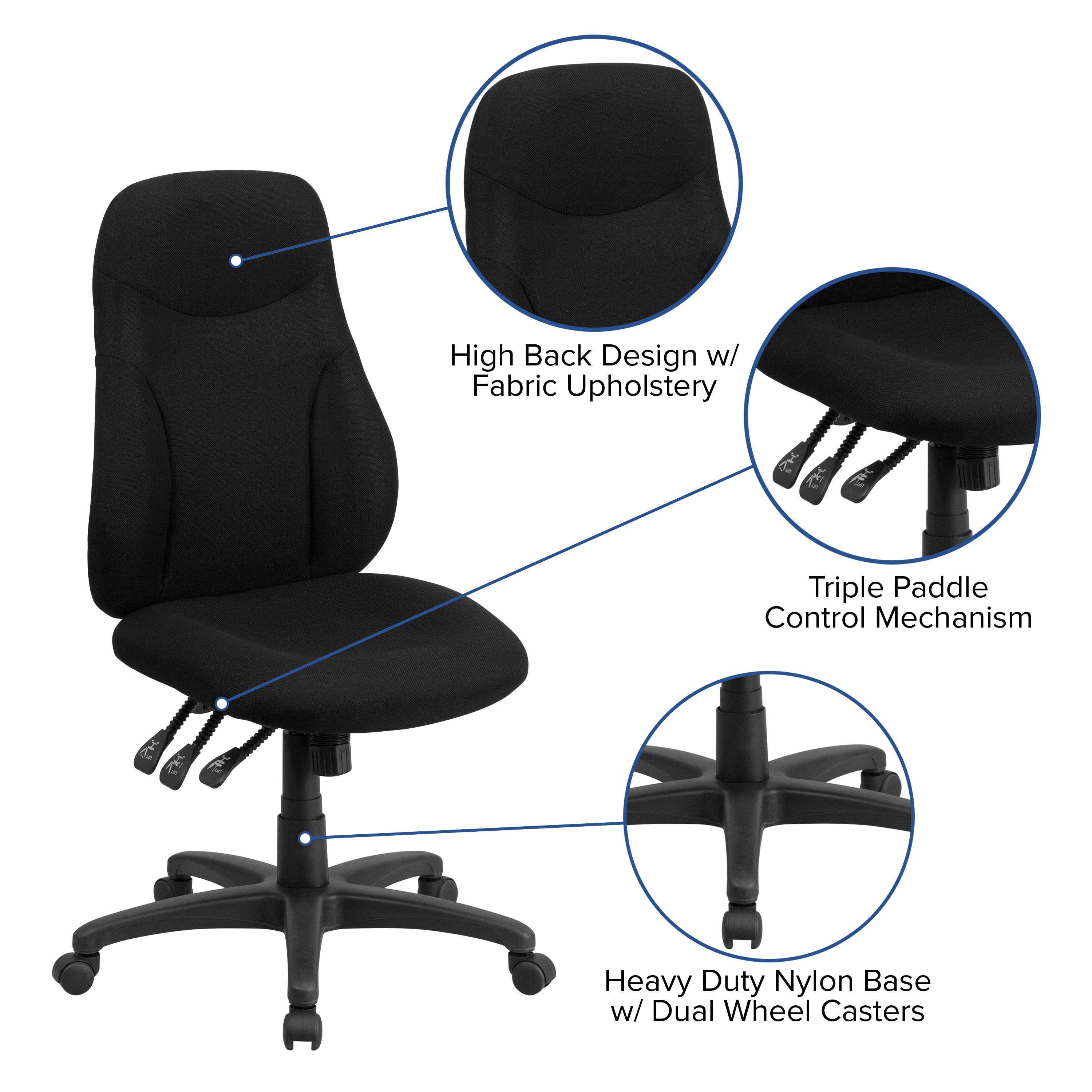 High Back Fabric Multifunction Swivel Ergonomic Task Office Chair