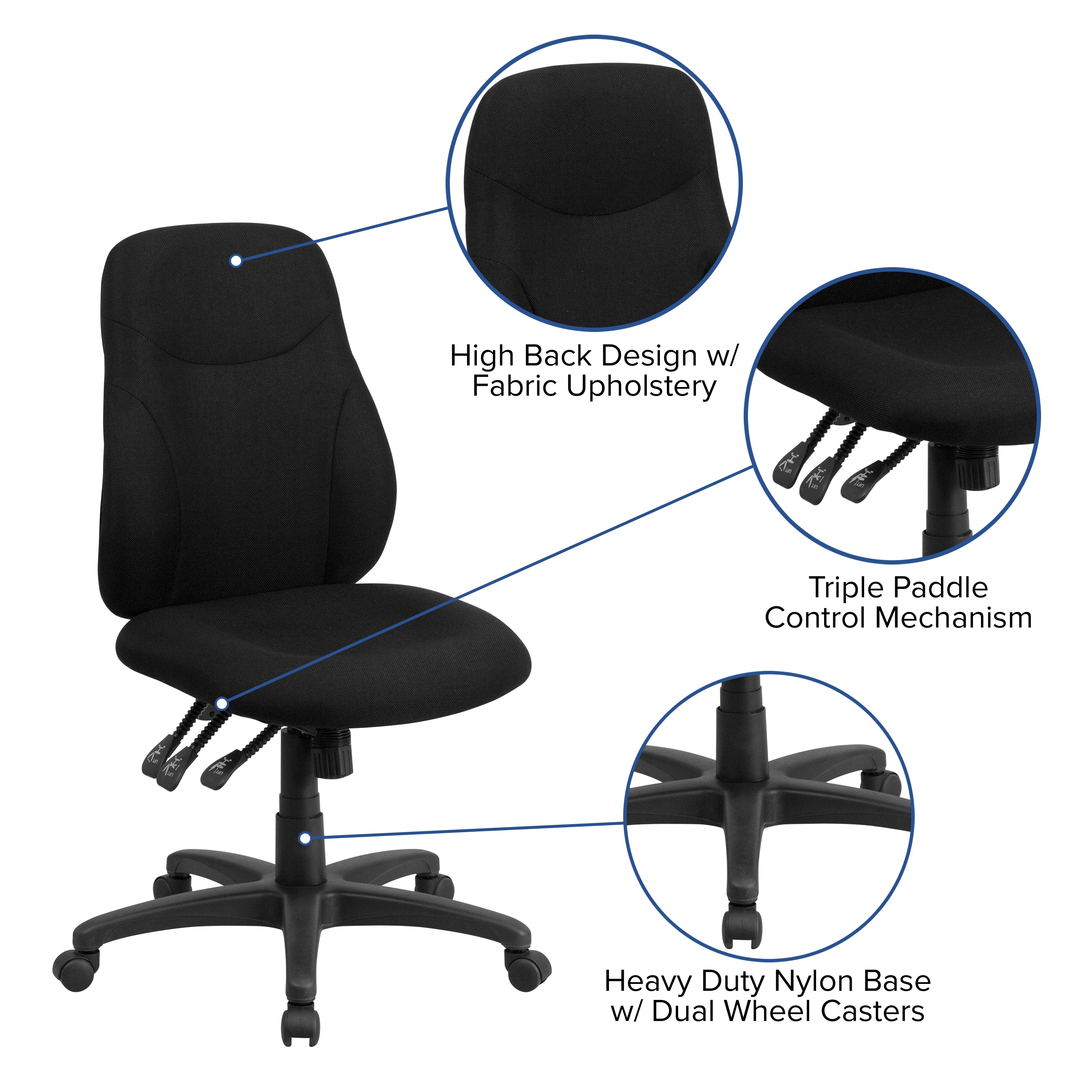 Mid-Back Fabric Multifunction Swivel Ergonomic Task Office Chair with 1.5" Back Adjustment