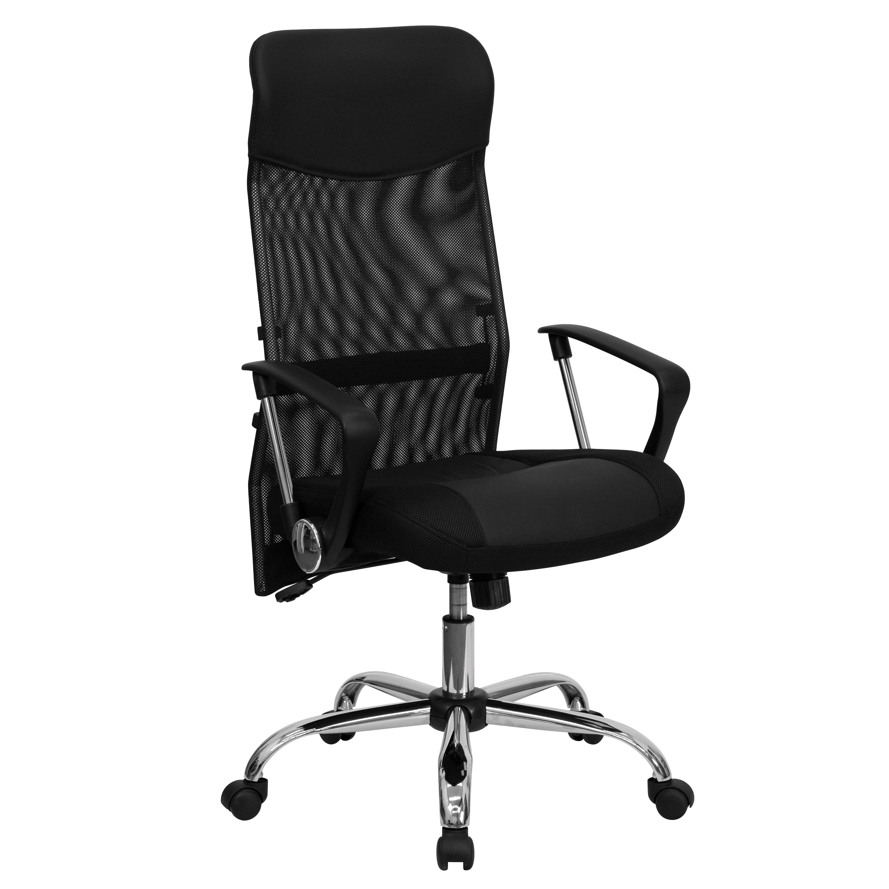High Back Leather and Mesh Swivel Task Office Chair with Arms-Office Chair-Flash Furniture-Wall2Wall Furnishings