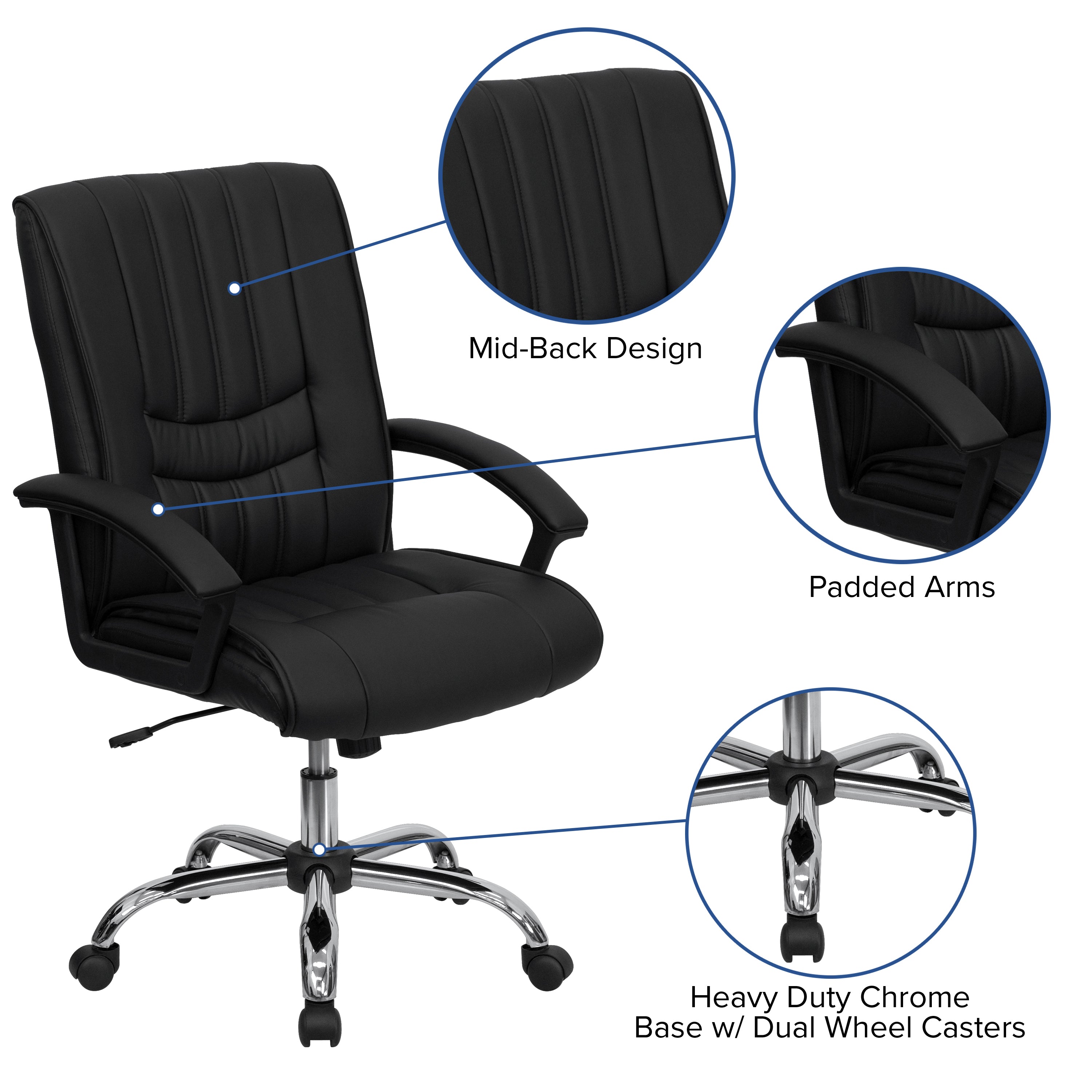 Mid-Back LeatherSoftSoft Swivel Manager's Office Chair with Arms-Office Chair-Flash Furniture-Wall2Wall Furnishings