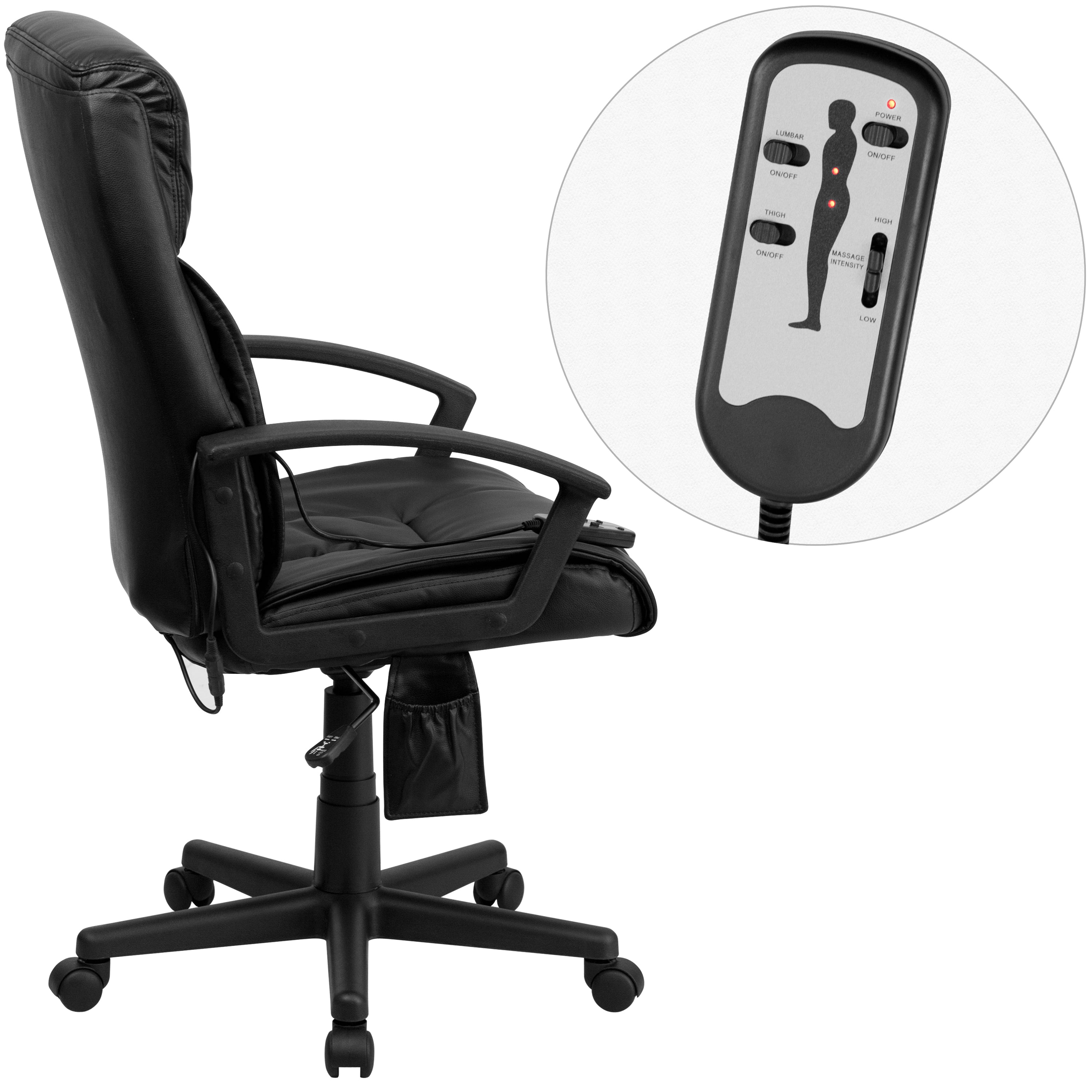 High Back Ergonomic Massaging LeatherSoft Soft Ripple Upholstered Executive Swivel Office Chair with Side Remote Pocket and Arms-Office Chair-Flash Furniture-Wall2Wall Furnishings