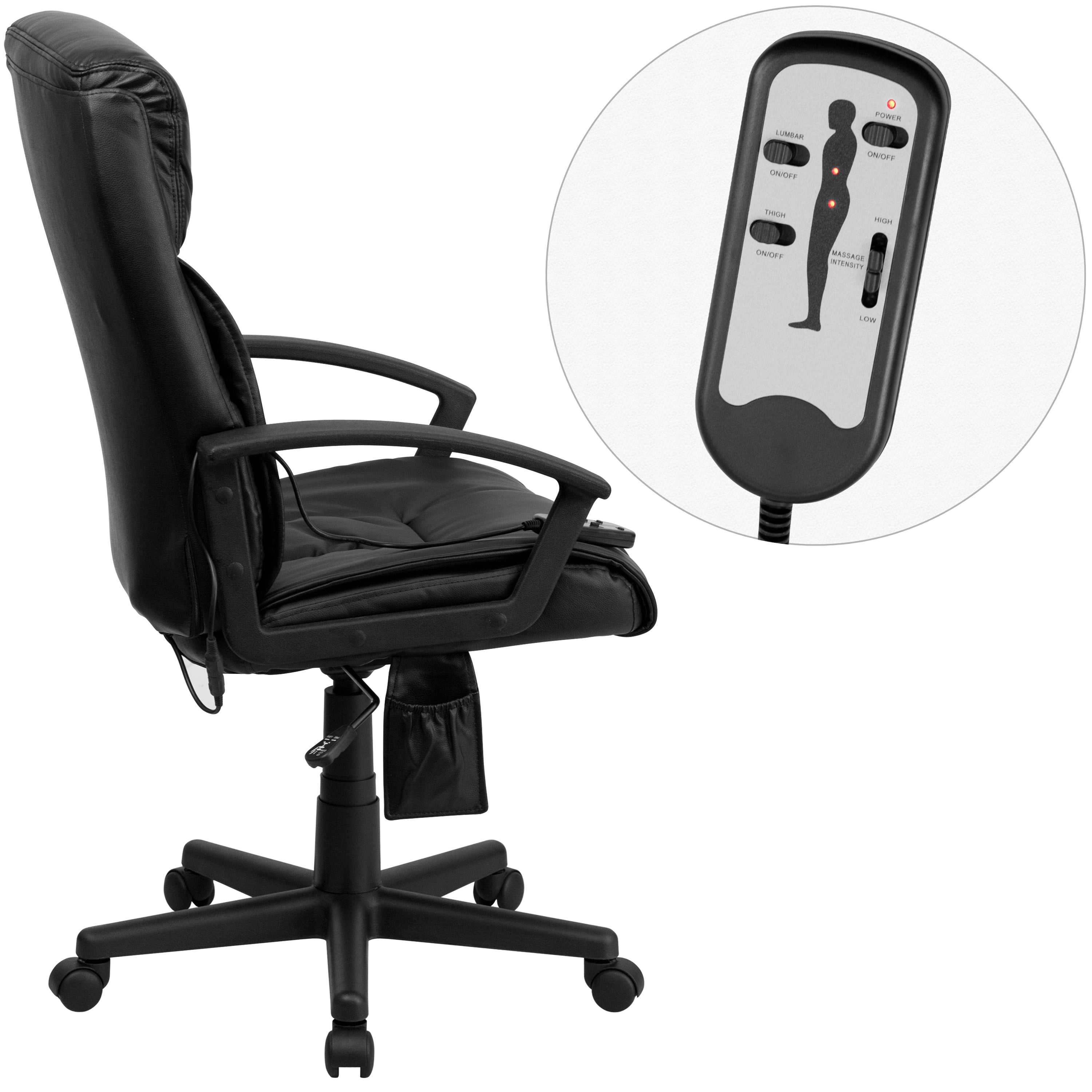 High Back Ergonomic Massaging LeatherSoft Soft Ripple Upholstered Executive Swivel Office Chair with Side Remote Pocket and Arms