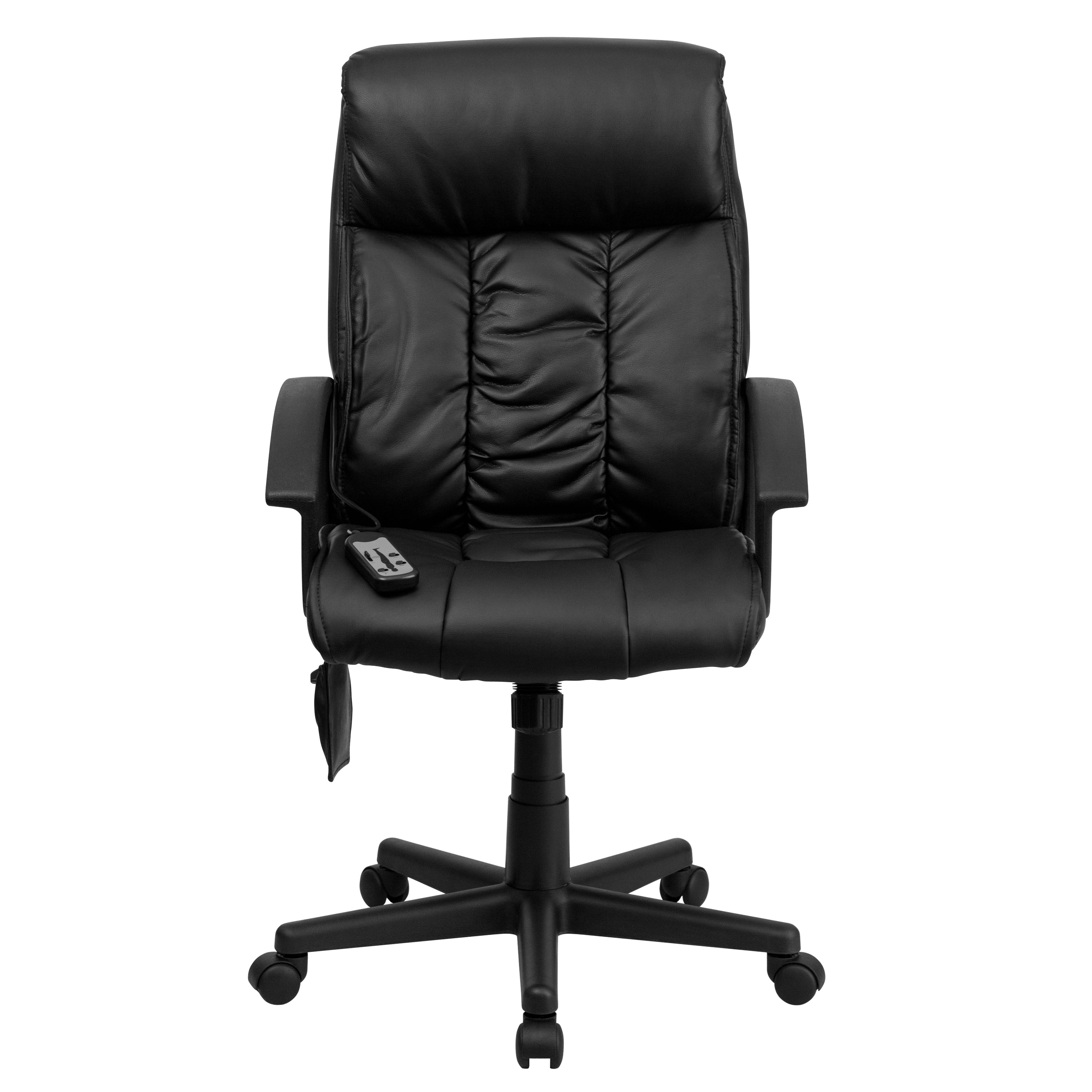 High Back Ergonomic Massaging LeatherSoft Soft Ripple Upholstered Executive Swivel Office Chair with Side Remote Pocket and Arms