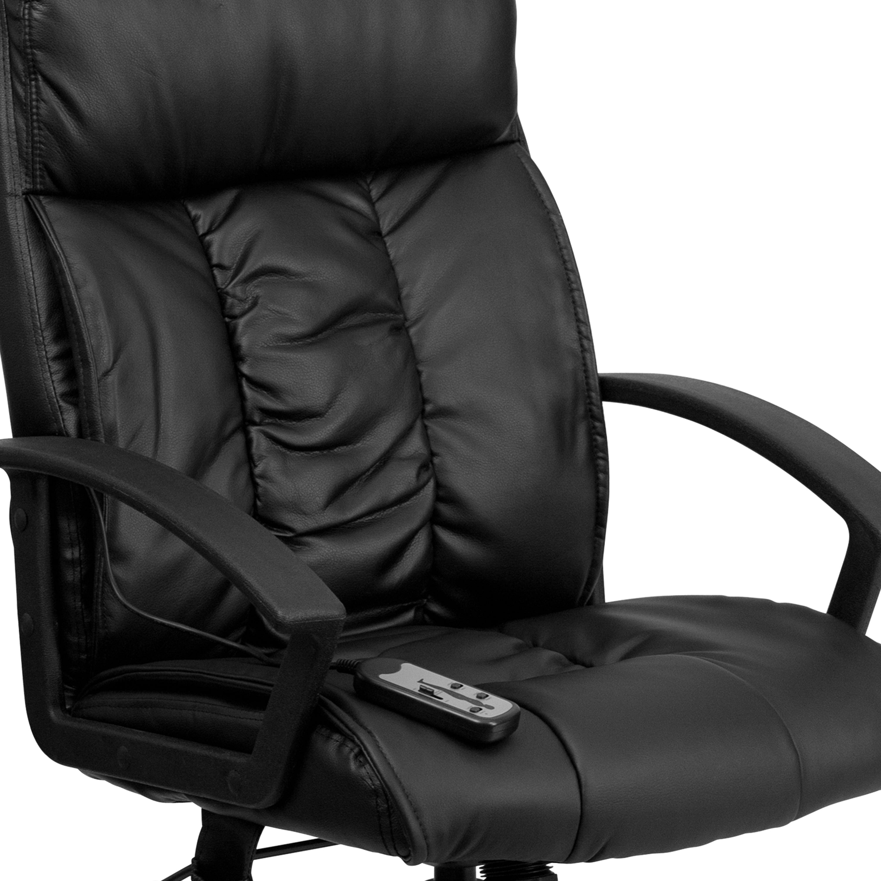 High Back Ergonomic Massaging LeatherSoft Soft Ripple Upholstered Executive Swivel Office Chair with Side Remote Pocket and Arms