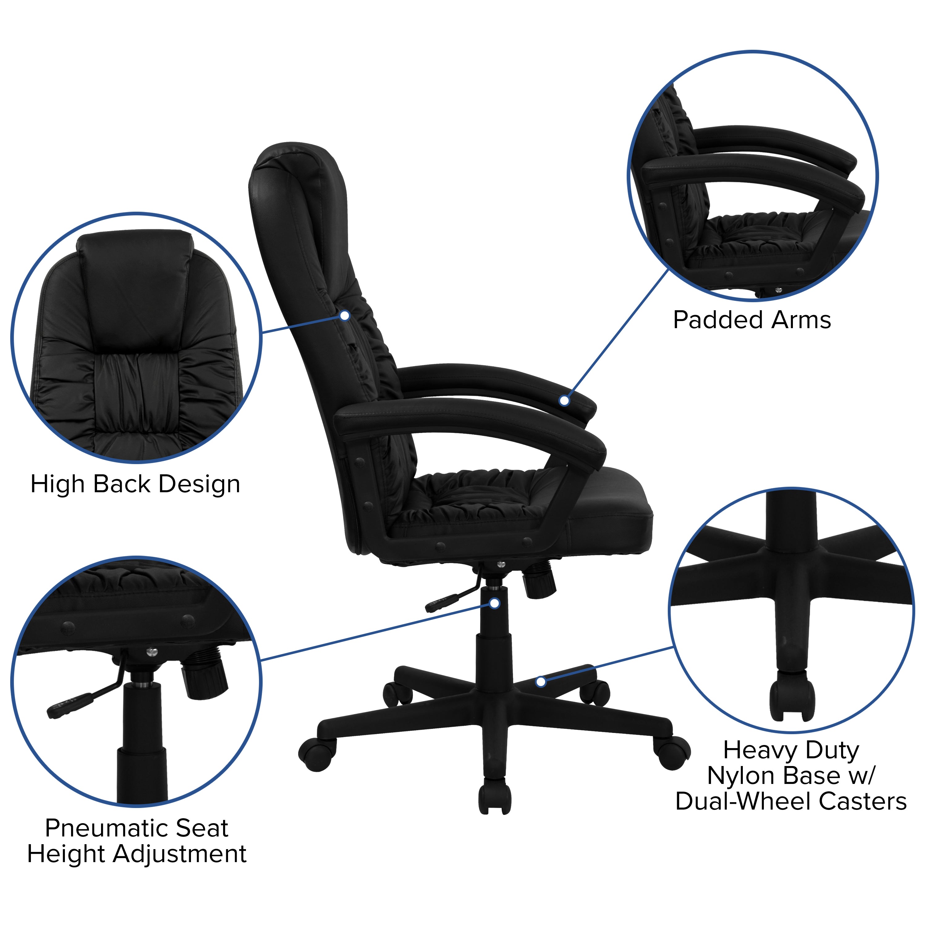 High Back LeatherSoft Soft Ripple Upholstered Executive Swivel Office Chair with Padded Arms-Office Chair-Flash Furniture-Wall2Wall Furnishings