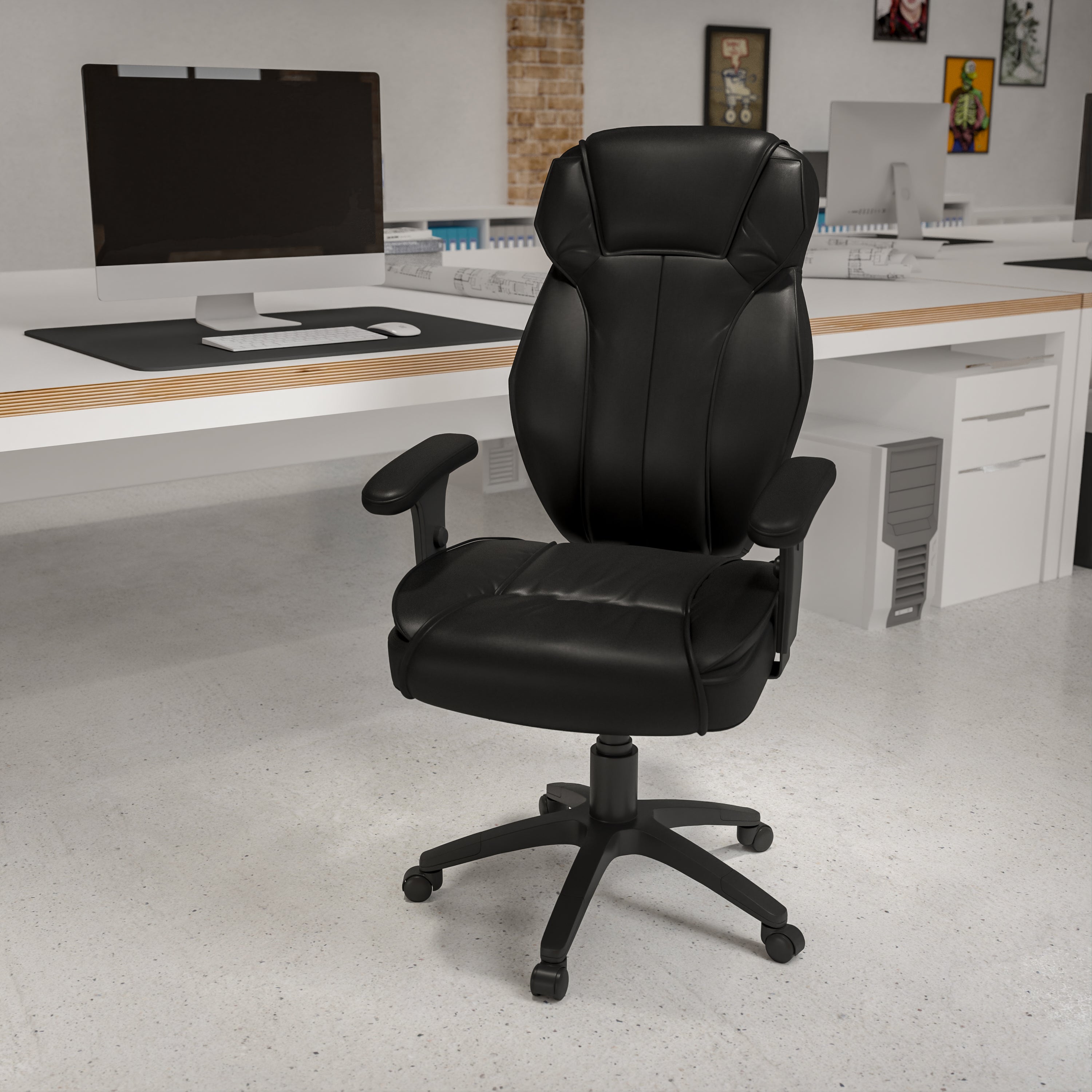 High Back LeatherSoft Multifunction Executive Swivel Ergonomic Office Chair with Lumbar Support Knob with Arms-Office Chair-Flash Furniture-Wall2Wall Furnishings