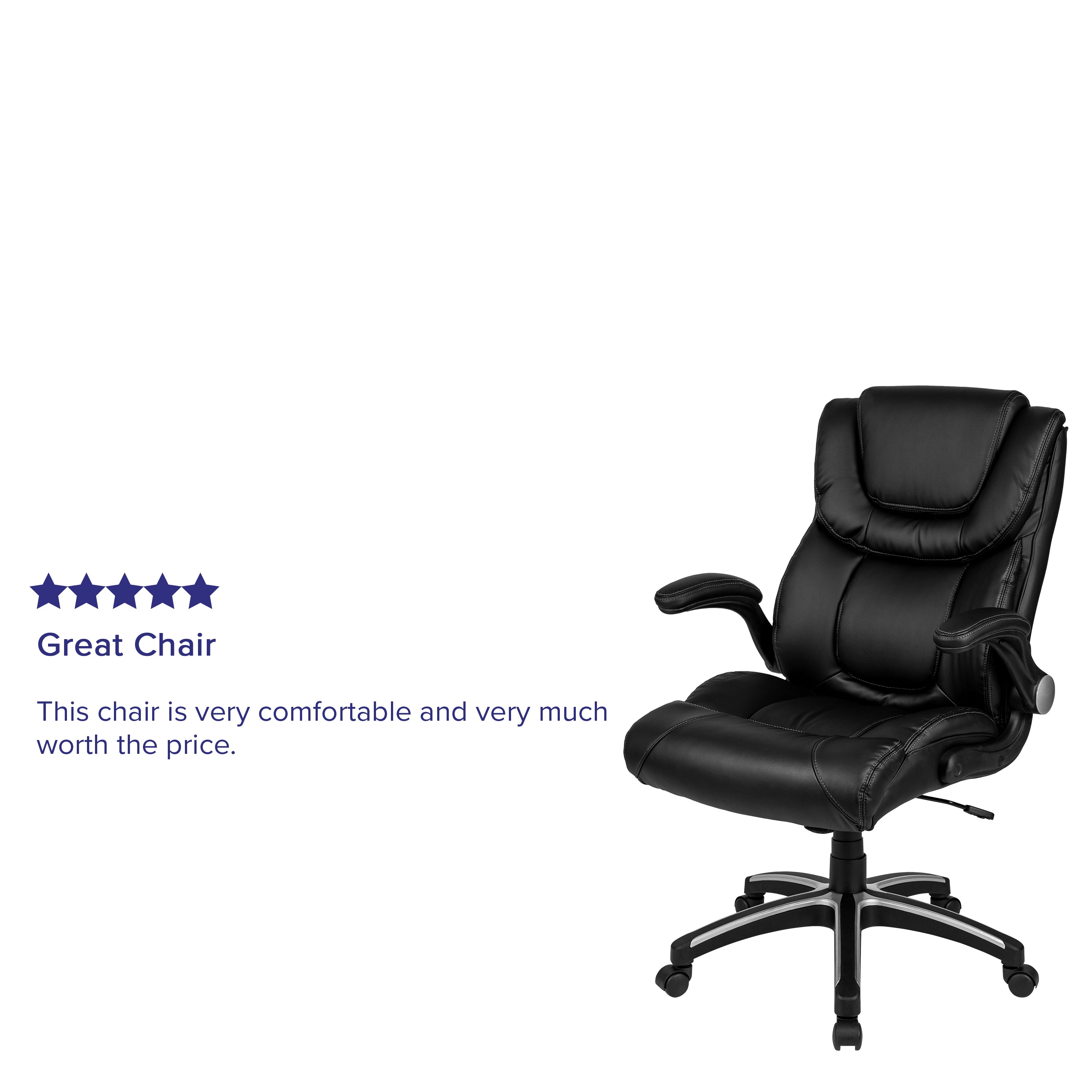 High Back LeatherSoft Executive Swivel Office Chair with Double Layered Headrest and Open Arms