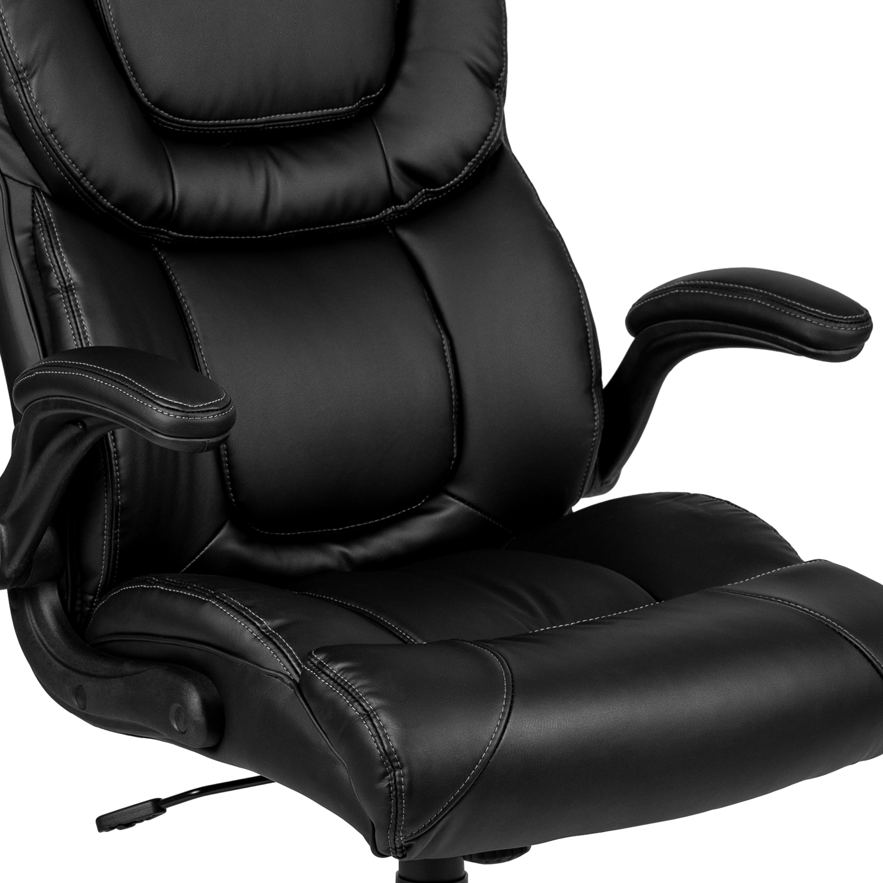 High Back LeatherSoft Executive Swivel Office Chair with Double Layered Headrest and Open Arms