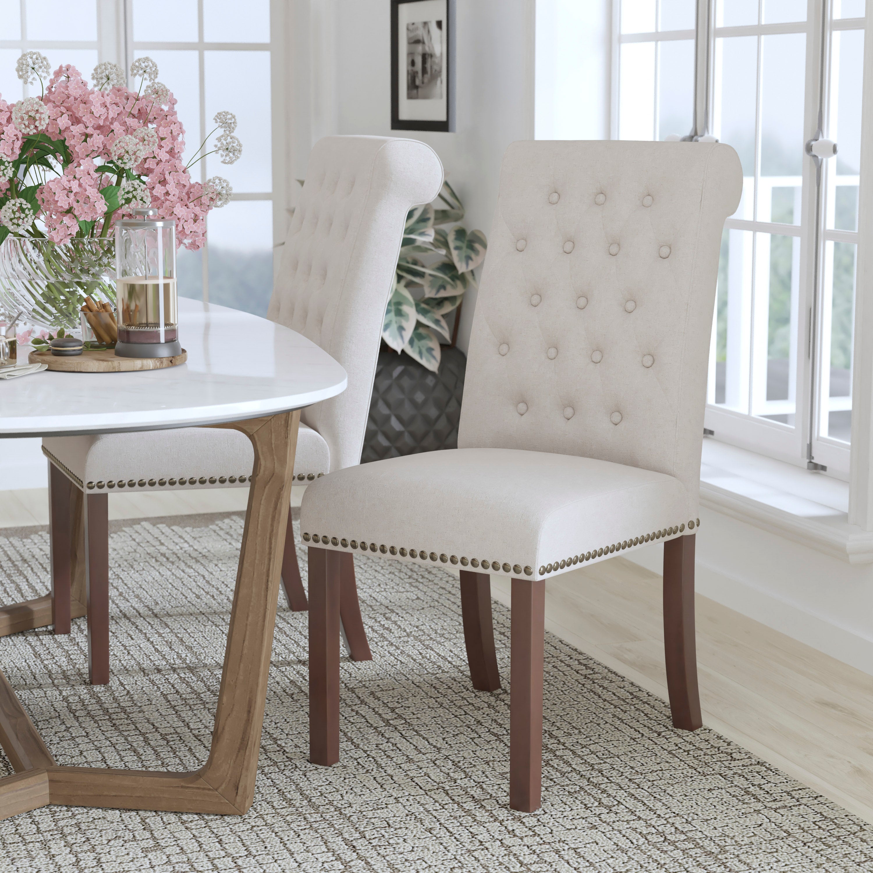 HERCULES Series Parsons Chair with Rolled Back, Accent Nail Trim-Dining Chair-Flash Furniture-Wall2Wall Furnishings