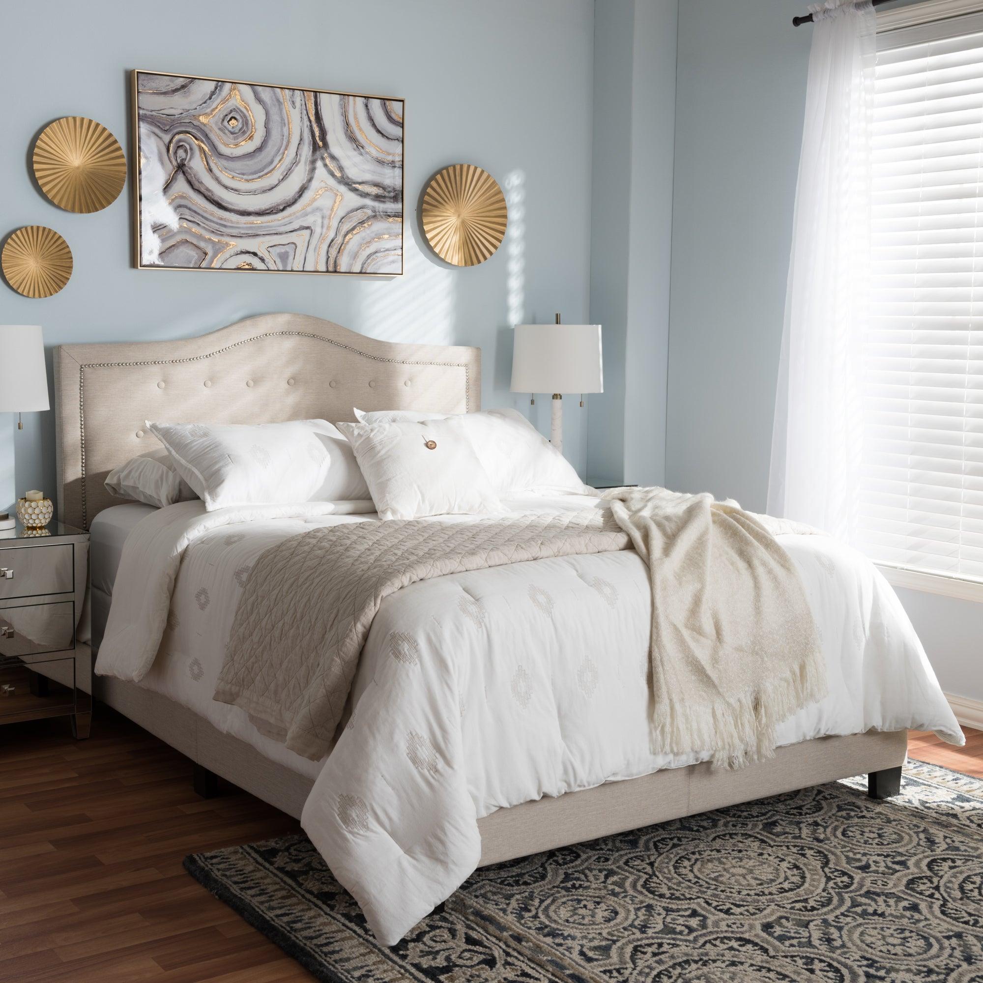 Emerson Modern and Contemporary Light Fabric Upholstered Bed