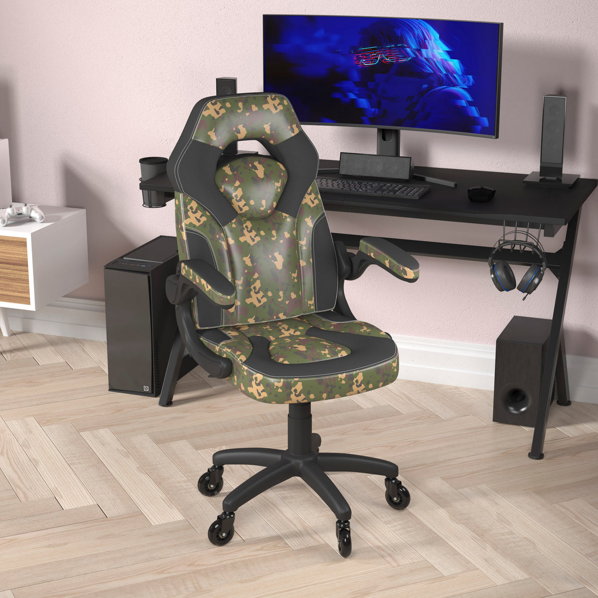 X10 Gaming Chair Racing Office Computer PC Adjustable Chair with Flip-up Arms and Transparent Roller Wheels