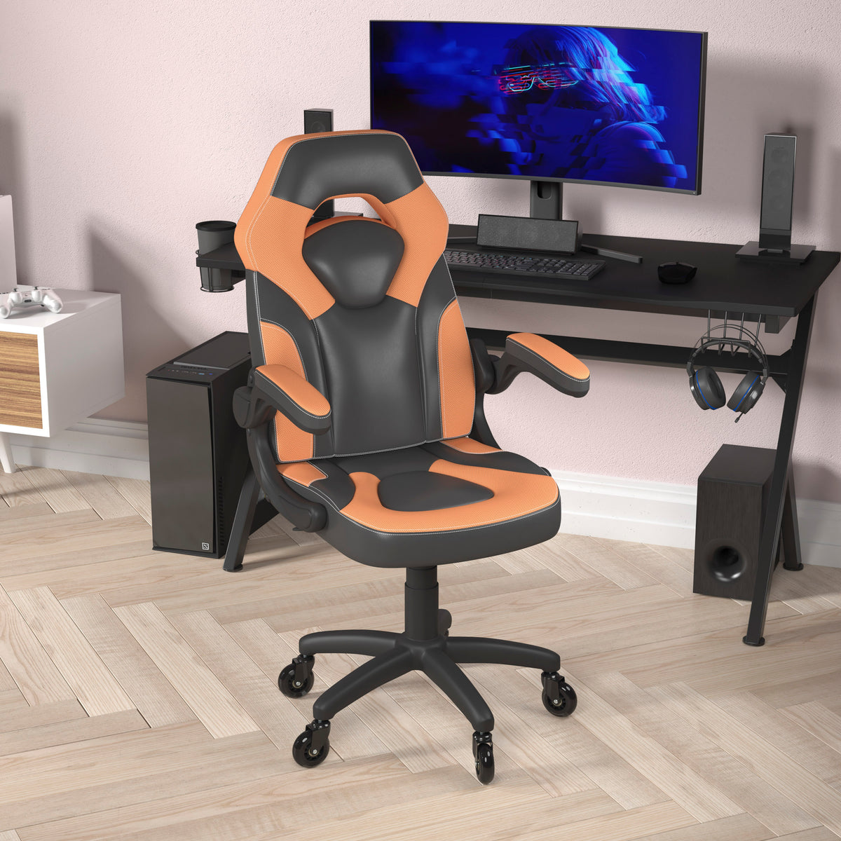 X10 Gaming Chair Racing Office Computer PC Adjustable Chair with Flip-up Arms and Transparent Roller Wheels