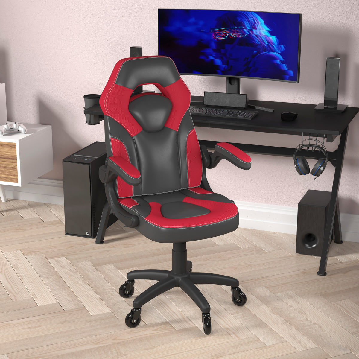 X10 Gaming Chair Racing Office Computer PC Adjustable Chair with Flip-up Arms and Transparent Roller Wheels