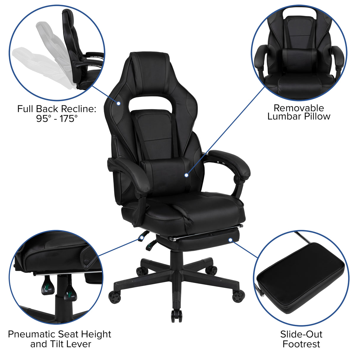 X40 Gaming Chair Racing Ergonomic Computer Chair with Fully Reclining Back/Arms, Slide-Out Footrest, Massaging Lumbar