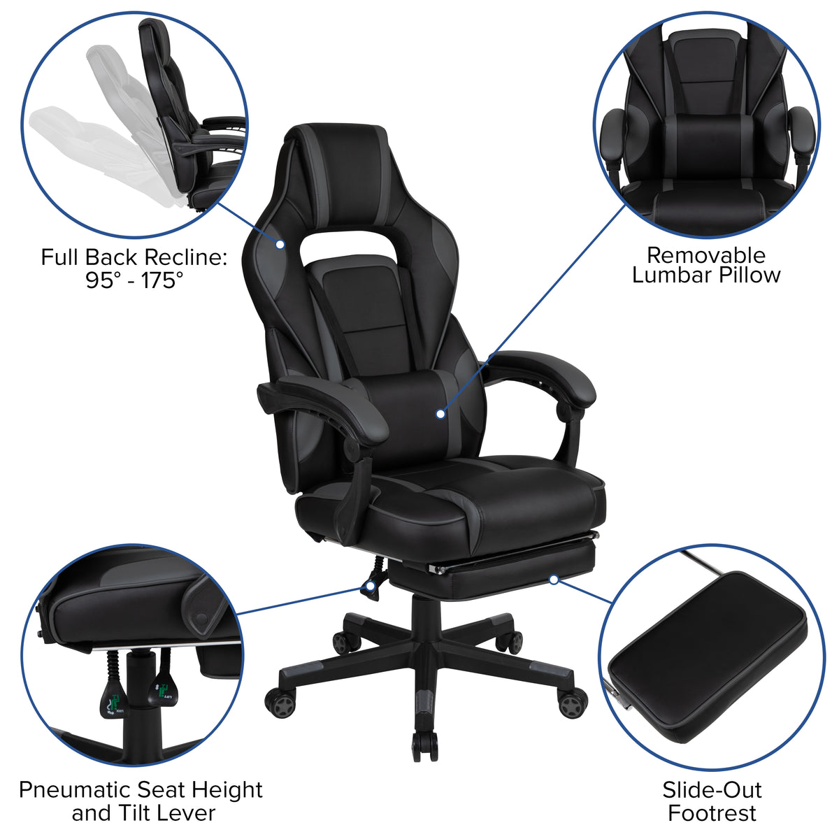 X40 Gaming Chair Racing Ergonomic Computer Chair with Fully Reclining Back/Arms, Slide-Out Footrest, Massaging Lumbar