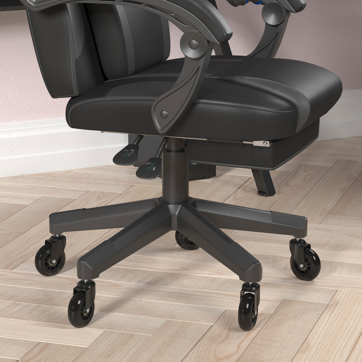 X40 Gaming Chair Racing Computer Chair with Fully Reclining Back/Arms and Transparent Roller Wheels, Slide-Out Footrest