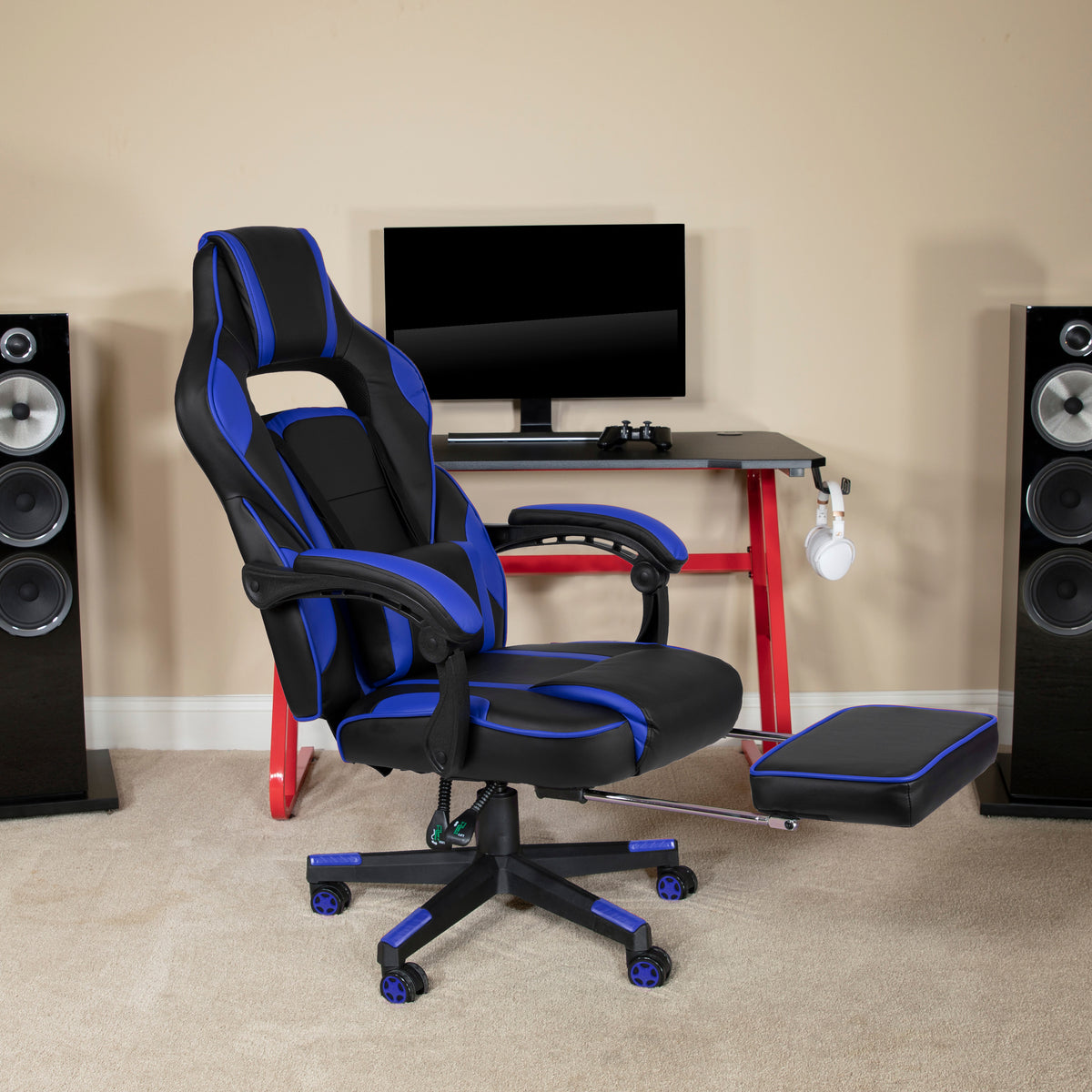 X40 Gaming Chair Racing Ergonomic Computer Chair with Fully Reclining Back/Arms, Slide-Out Footrest, Massaging Lumbar
