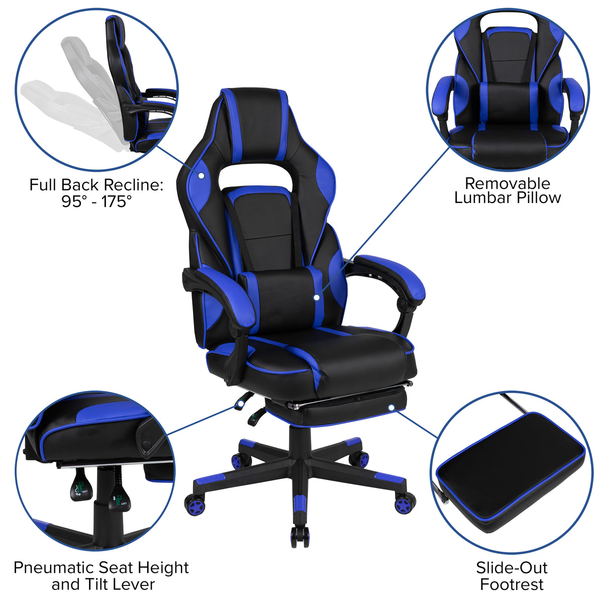 X40 Gaming Chair Racing Ergonomic Computer Chair with Fully Reclining Back/Arms, Slide-Out Footrest, Massaging Lumbar