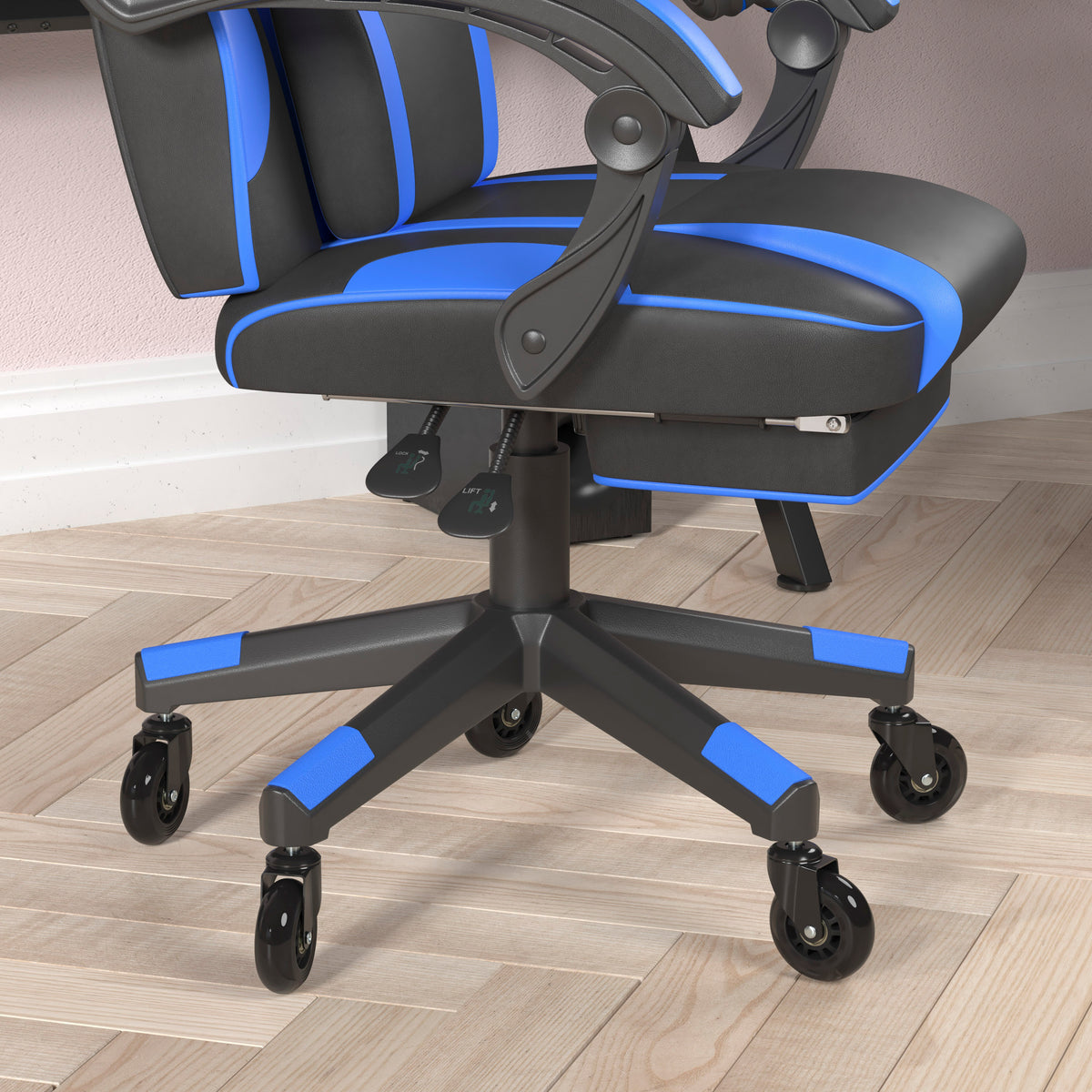 X40 Gaming Chair Racing Computer Chair with Fully Reclining Back/Arms and Transparent Roller Wheels, Slide-Out Footrest
