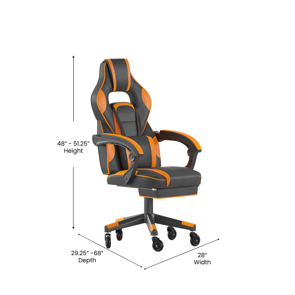 X40 Gaming Chair Racing Computer Chair with Fully Reclining Back/Arms and Transparent Roller Wheels, Slide-Out Footrest