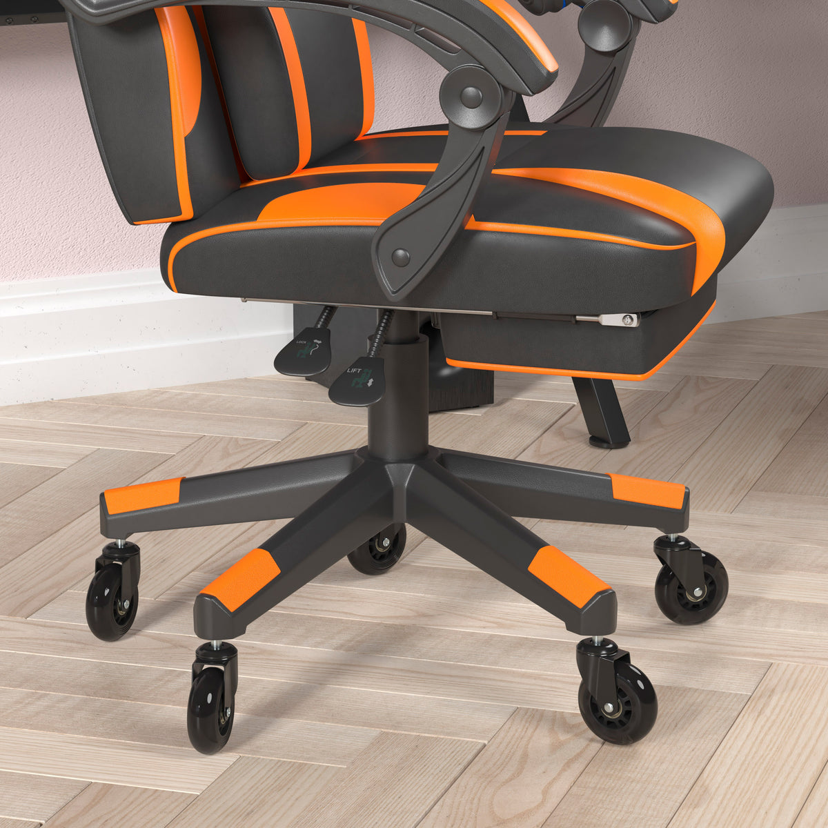 X40 Gaming Chair Racing Computer Chair with Fully Reclining Back/Arms and Transparent Roller Wheels, Slide-Out Footrest