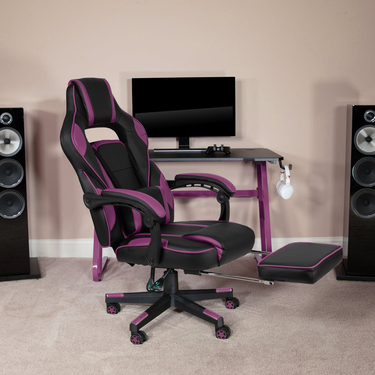 X40 Gaming Chair Racing Ergonomic Computer Chair with Fully Reclining Back/Arms, Slide-Out Footrest, Massaging Lumbar