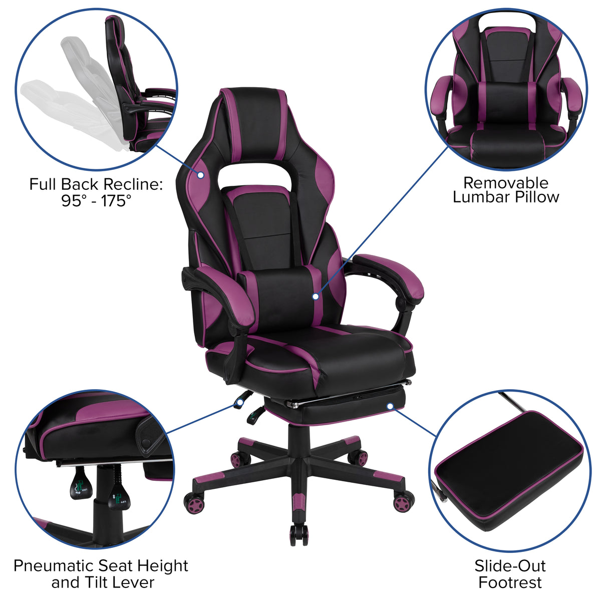 X40 Gaming Chair Racing Ergonomic Computer Chair with Fully Reclining Back/Arms, Slide-Out Footrest, Massaging Lumbar