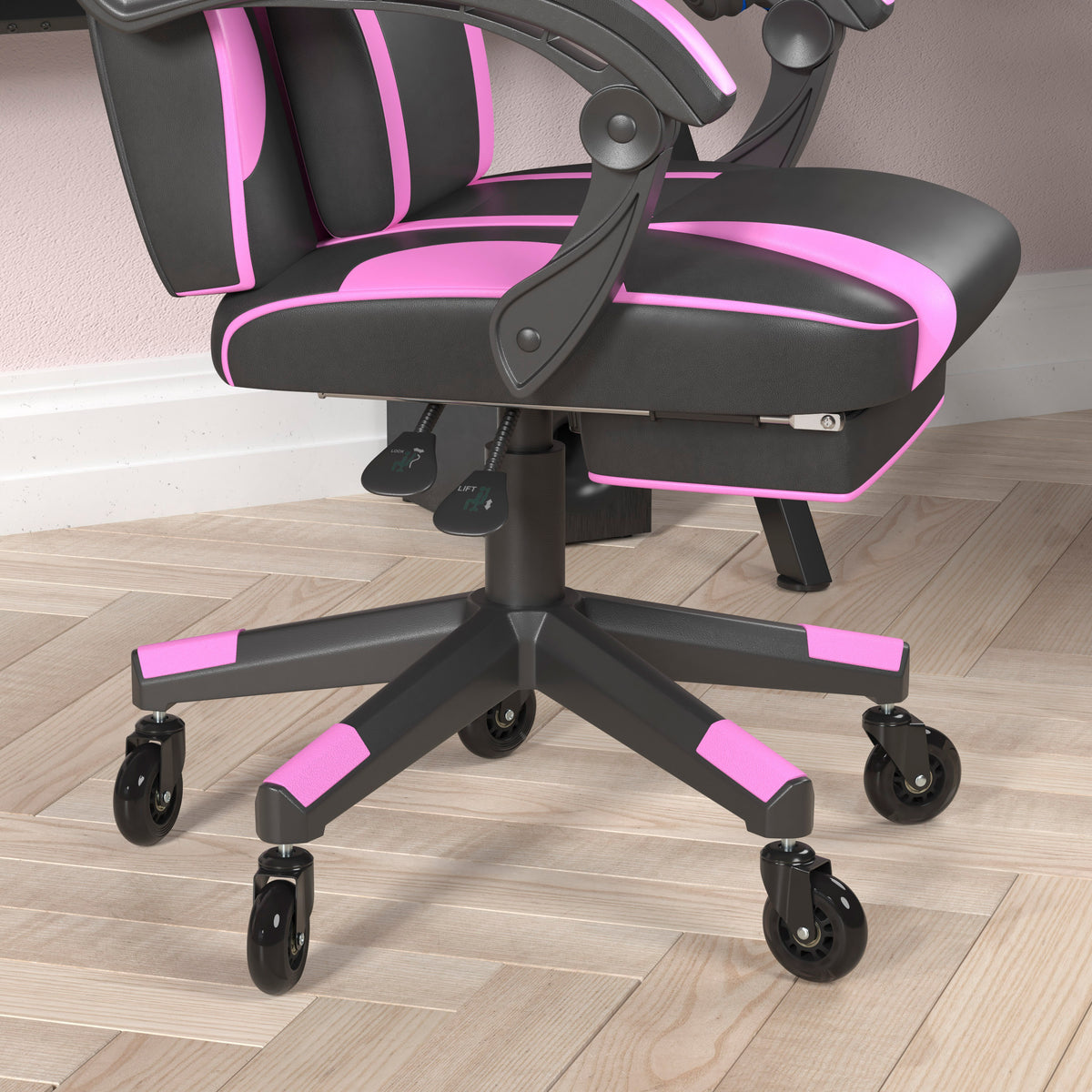 X40 Gaming Chair Racing Computer Chair with Fully Reclining Back/Arms and Transparent Roller Wheels, Slide-Out Footrest