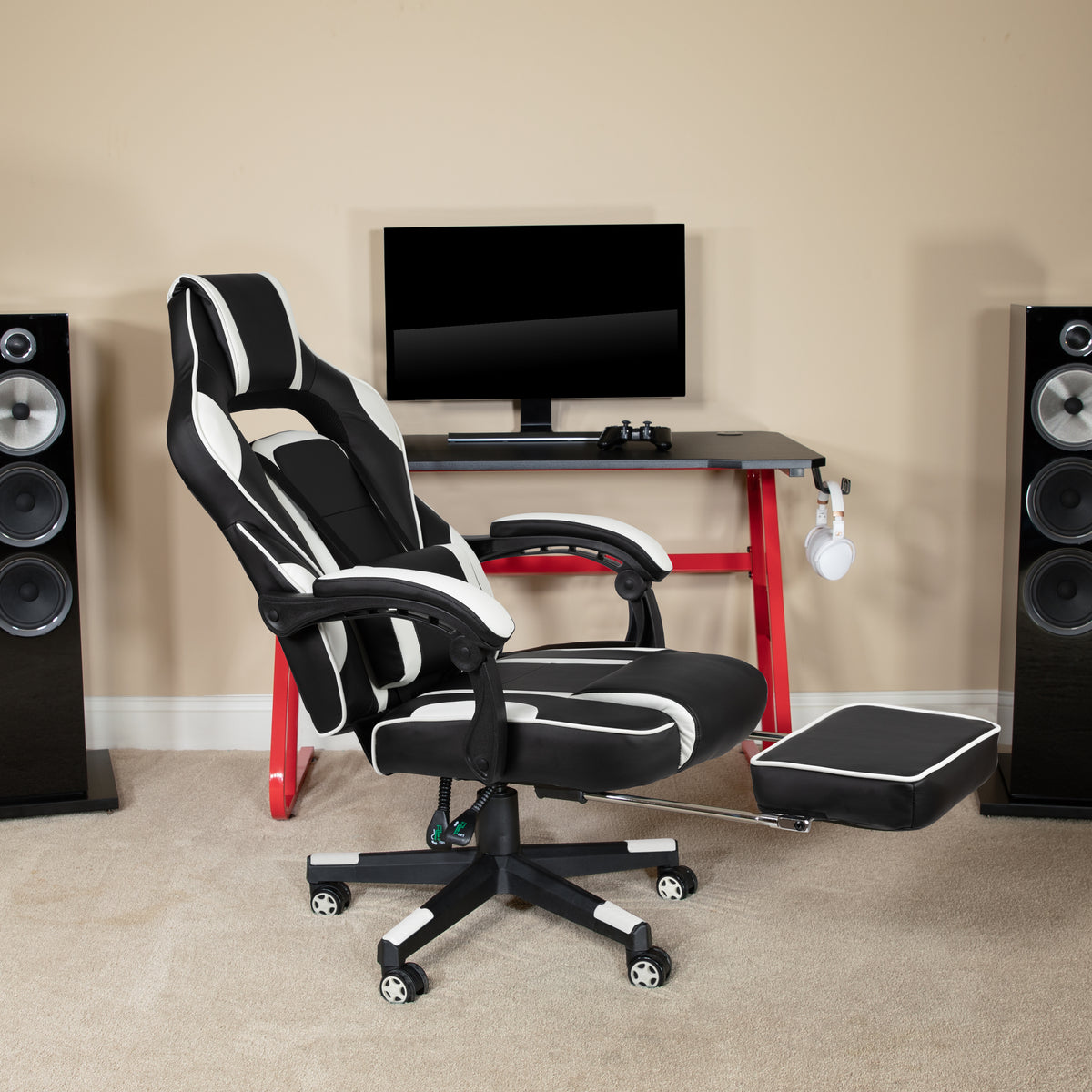 X40 Gaming Chair Racing Ergonomic Computer Chair with Fully Reclining Back/Arms, Slide-Out Footrest, Massaging Lumbar
