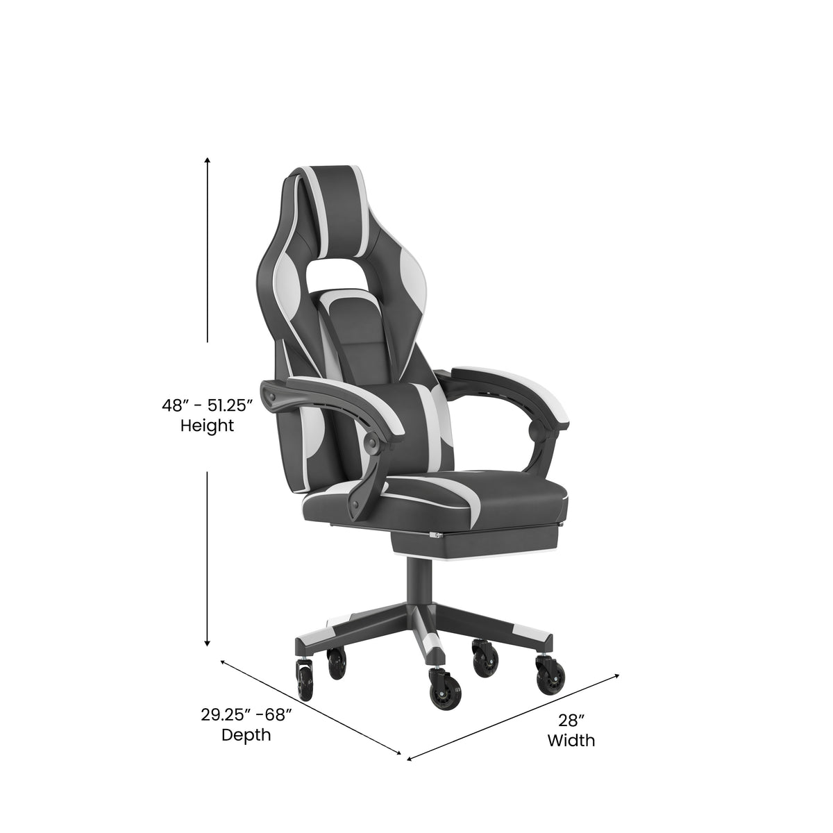 X40 Gaming Chair Racing Computer Chair with Fully Reclining Back/Arms and Transparent Roller Wheels, Slide-Out Footrest