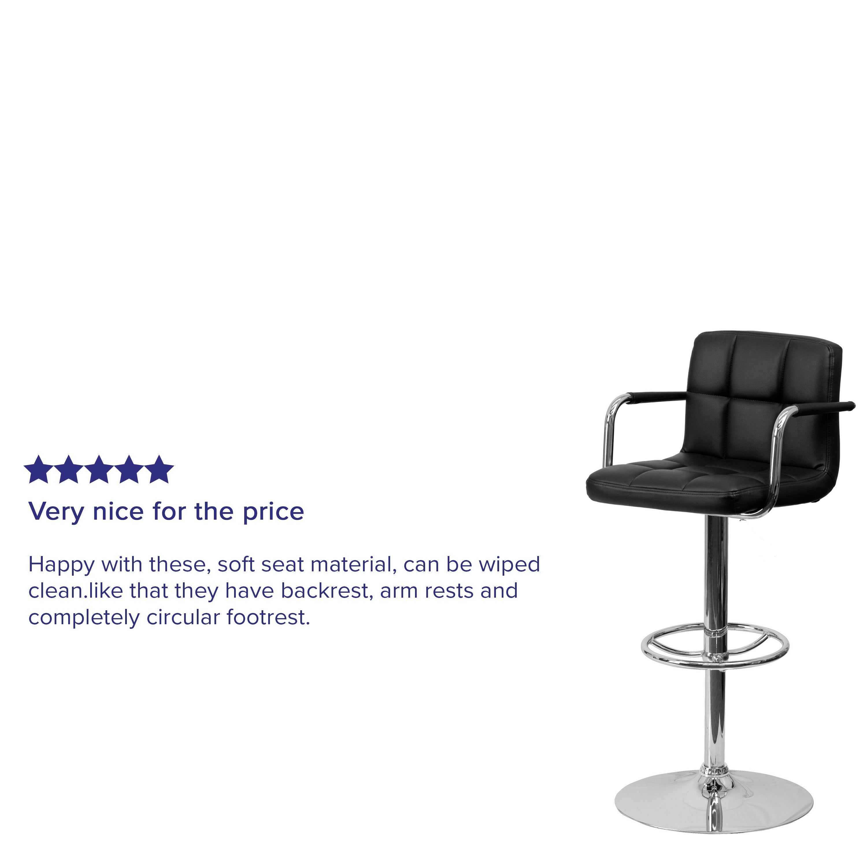 Contemporary Quilted Vinyl Adjustable Height Barstool with Arms and Chrome Base