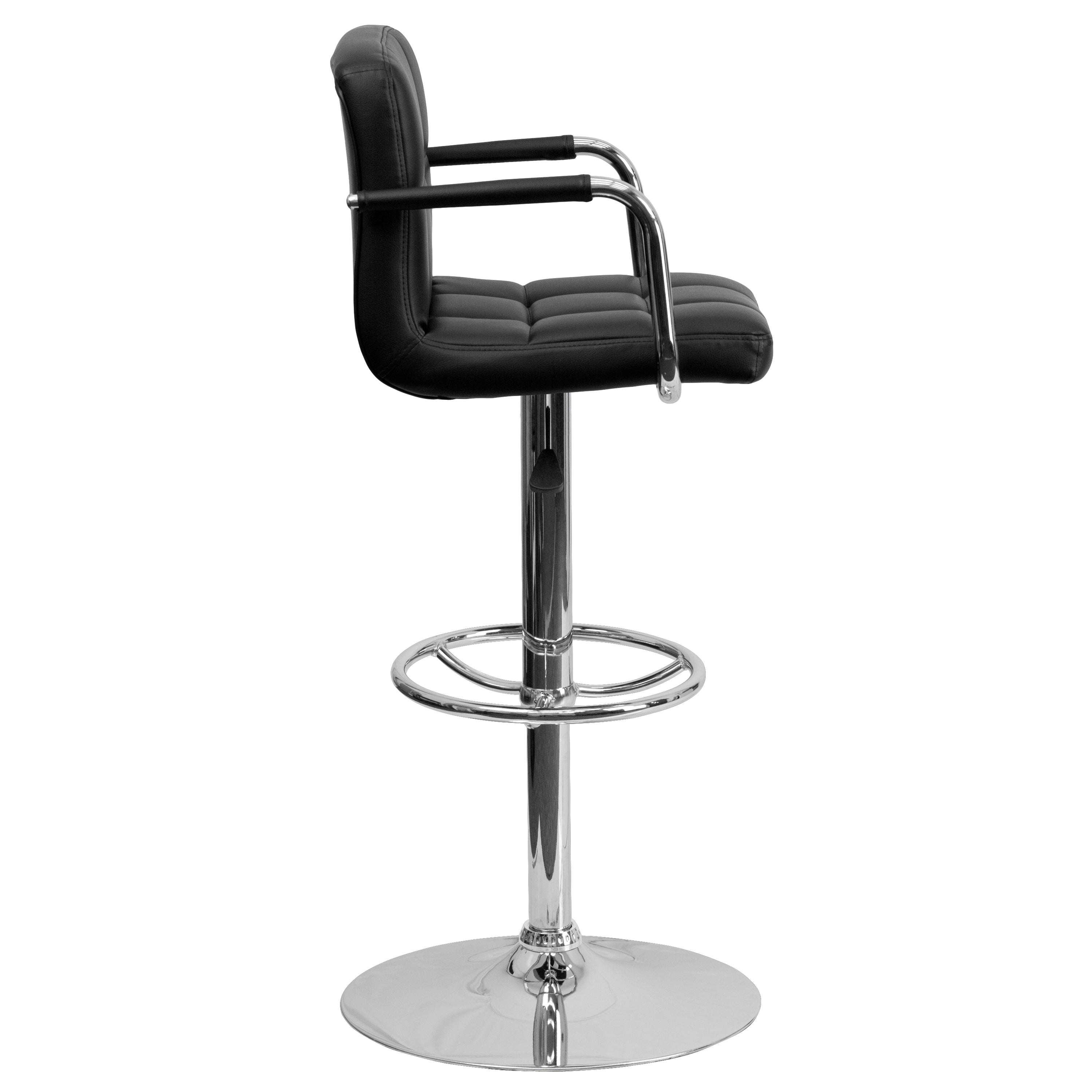 Contemporary Quilted Vinyl Adjustable Height Barstool with Arms and Chrome Base
