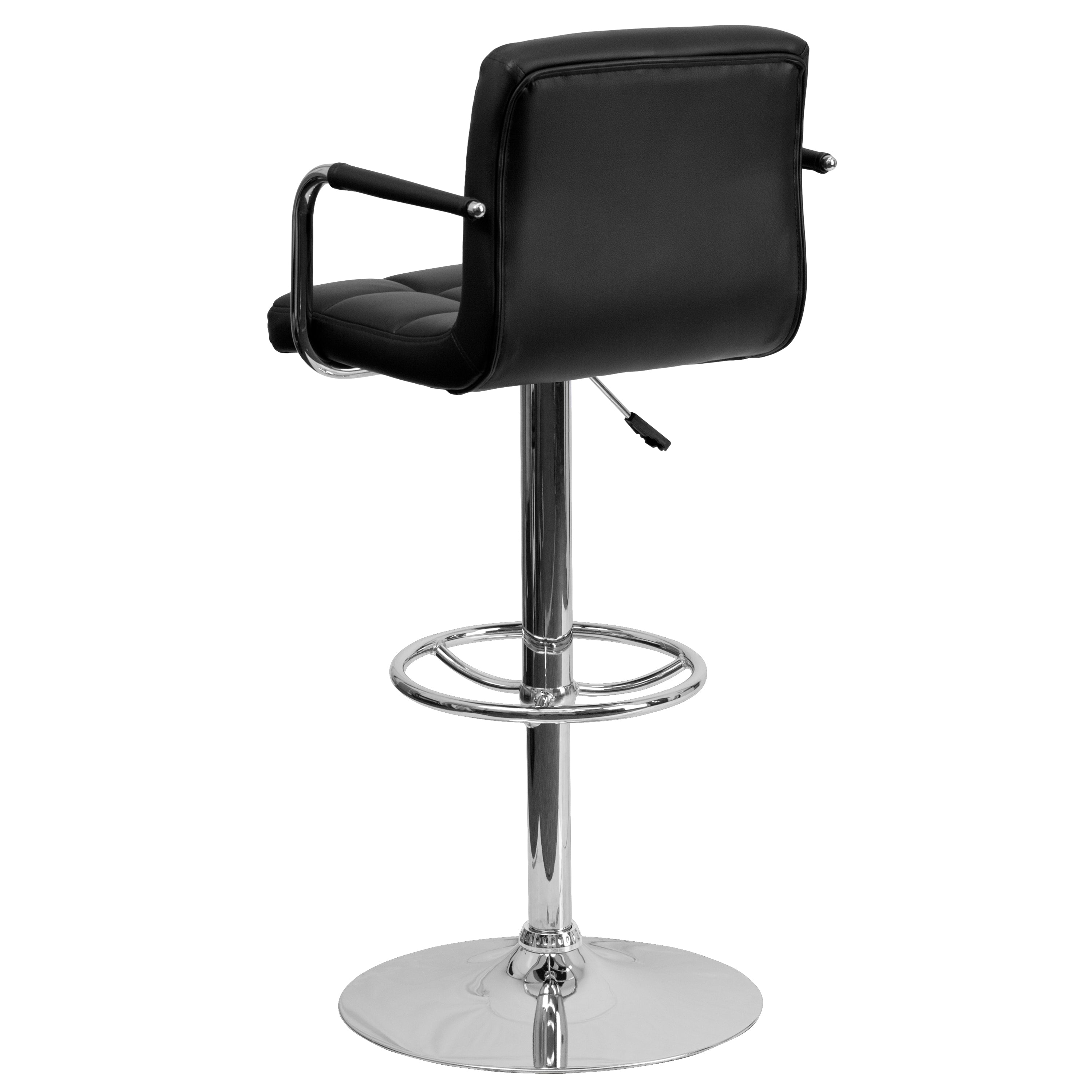 Contemporary Quilted Vinyl Adjustable Height Barstool with Arms and Chrome Base