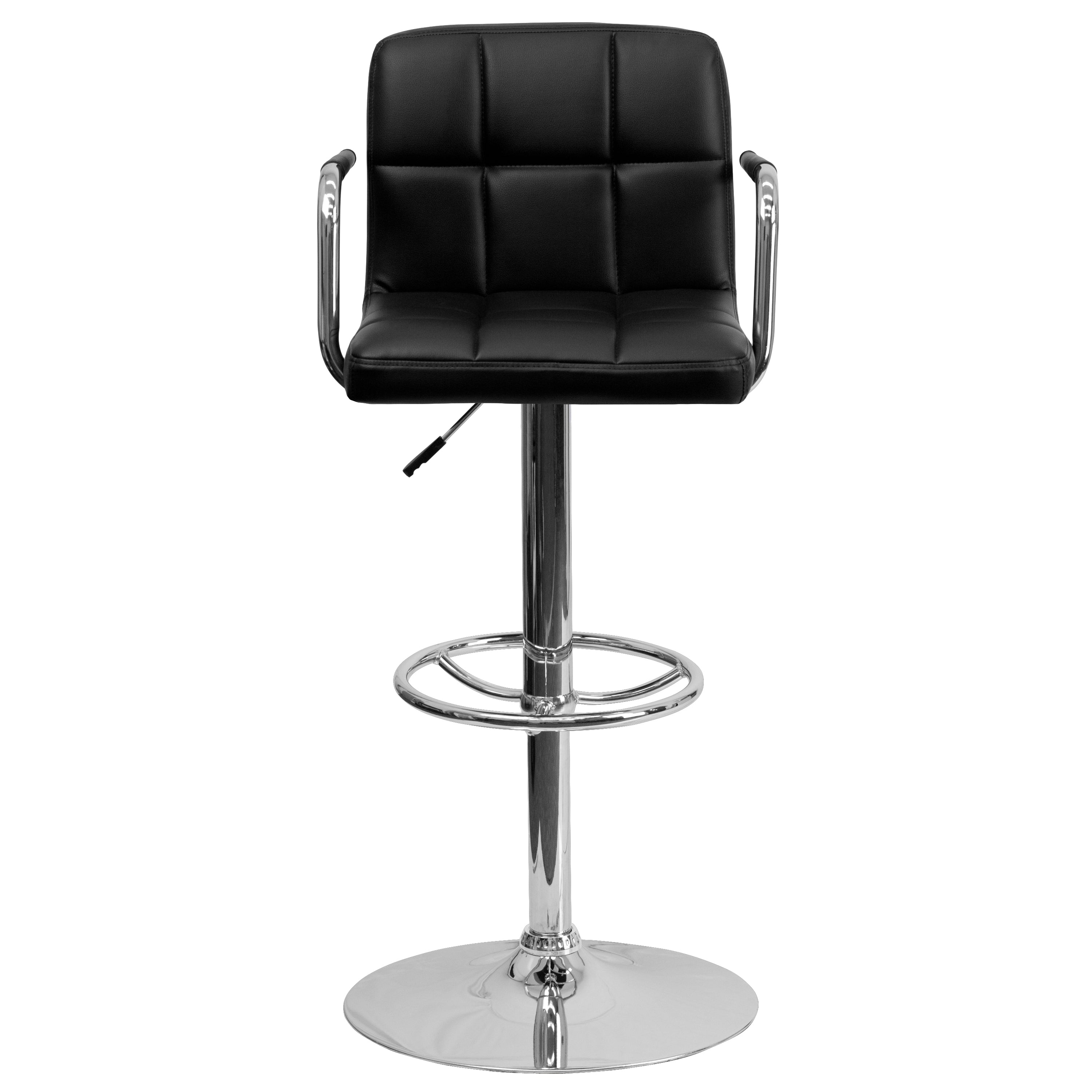 Contemporary Quilted Vinyl Adjustable Height Barstool with Arms and Chrome Base