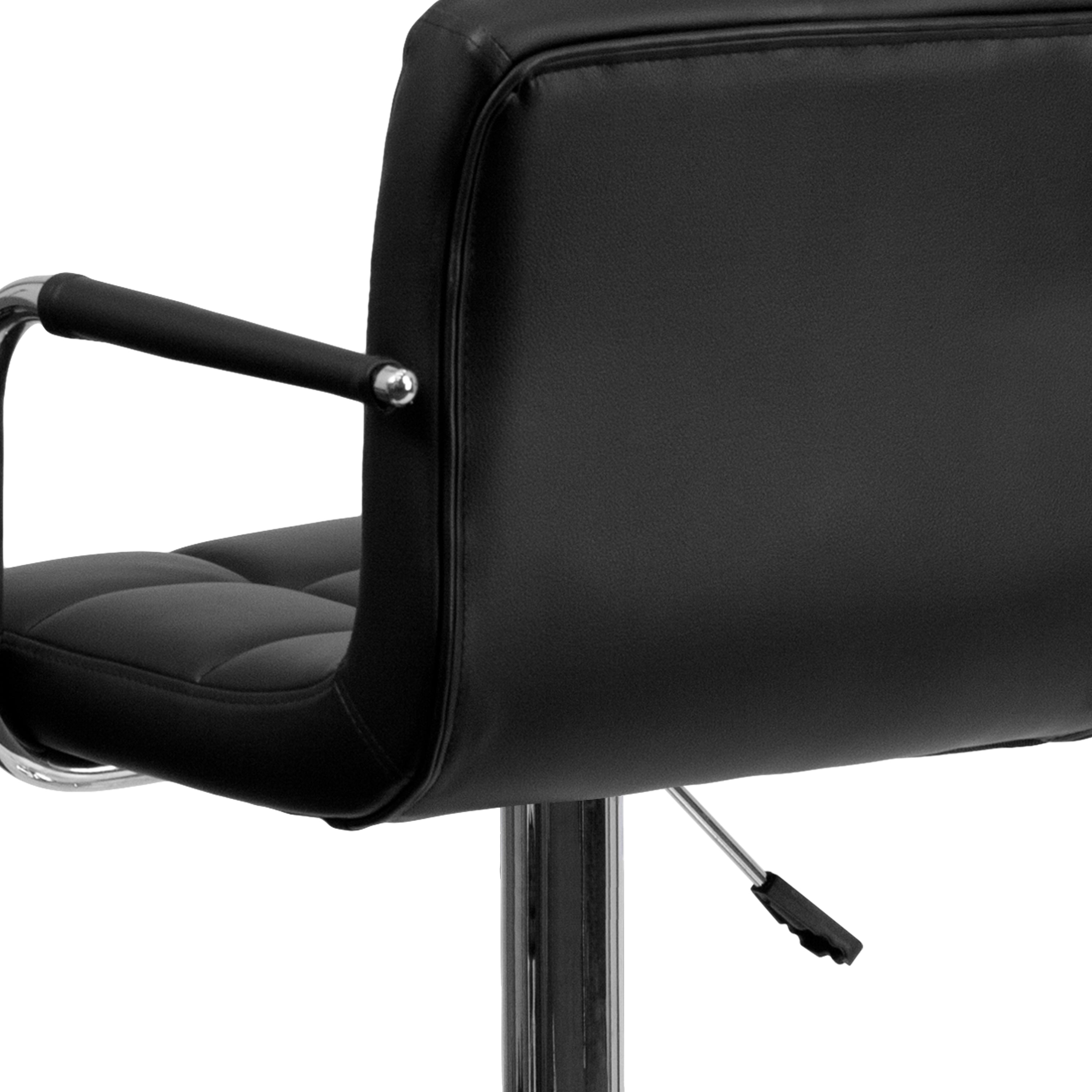 Contemporary Quilted Vinyl Adjustable Height Barstool with Arms and Chrome Base