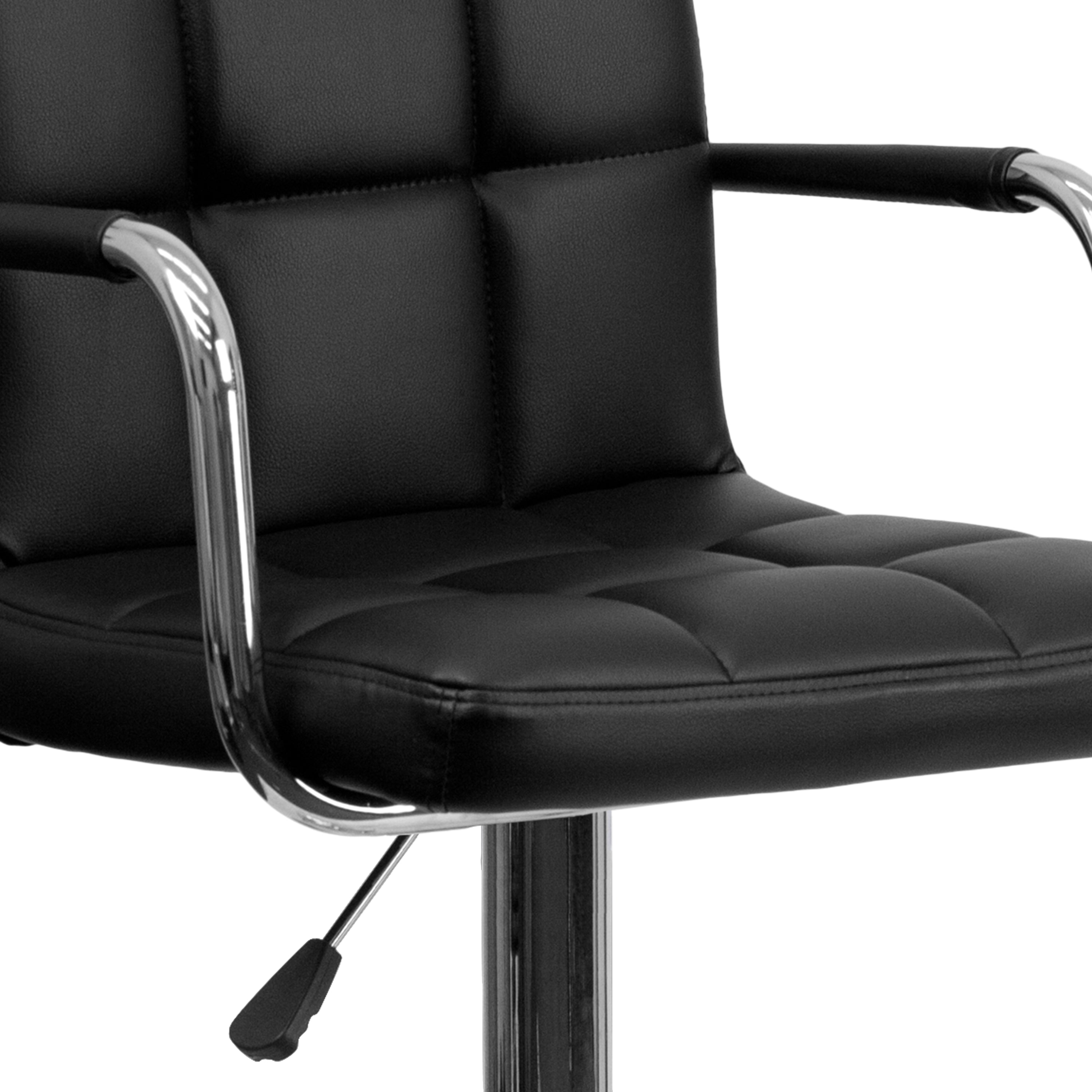 Contemporary Quilted Vinyl Adjustable Height Barstool with Arms and Chrome Base