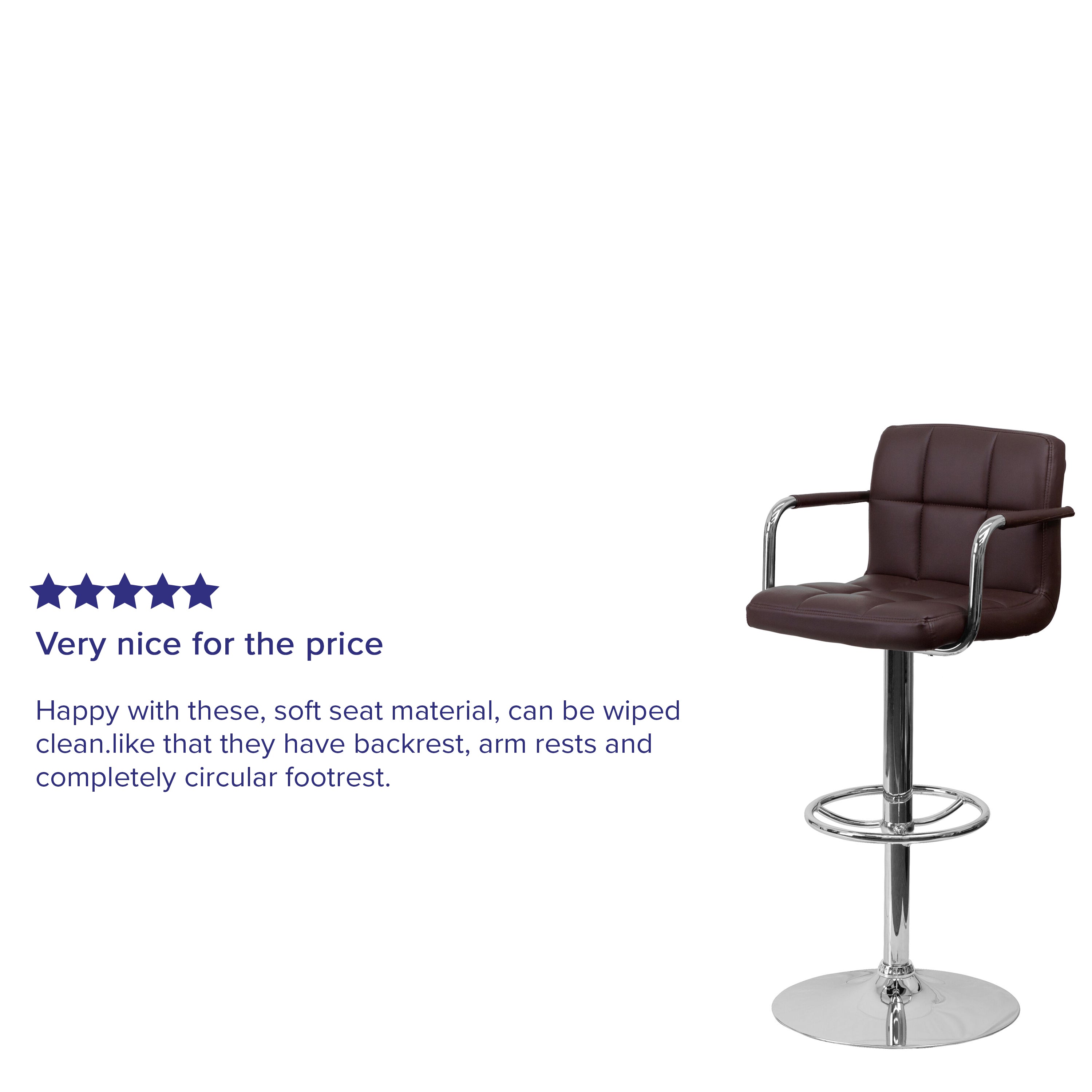 Contemporary Quilted Vinyl Adjustable Height Barstool with Arms and Chrome Base