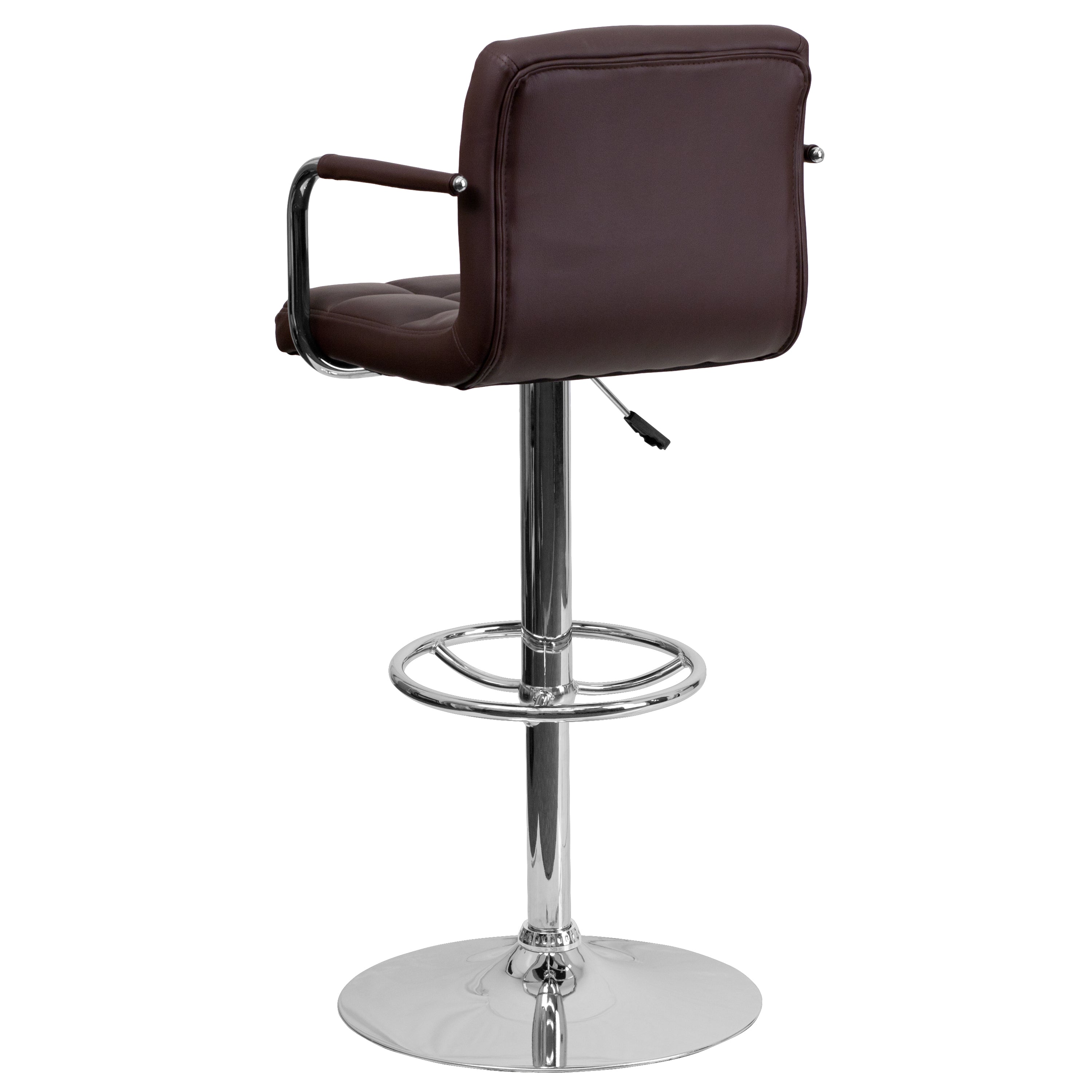 Contemporary Quilted Vinyl Adjustable Height Barstool with Arms and Chrome Base