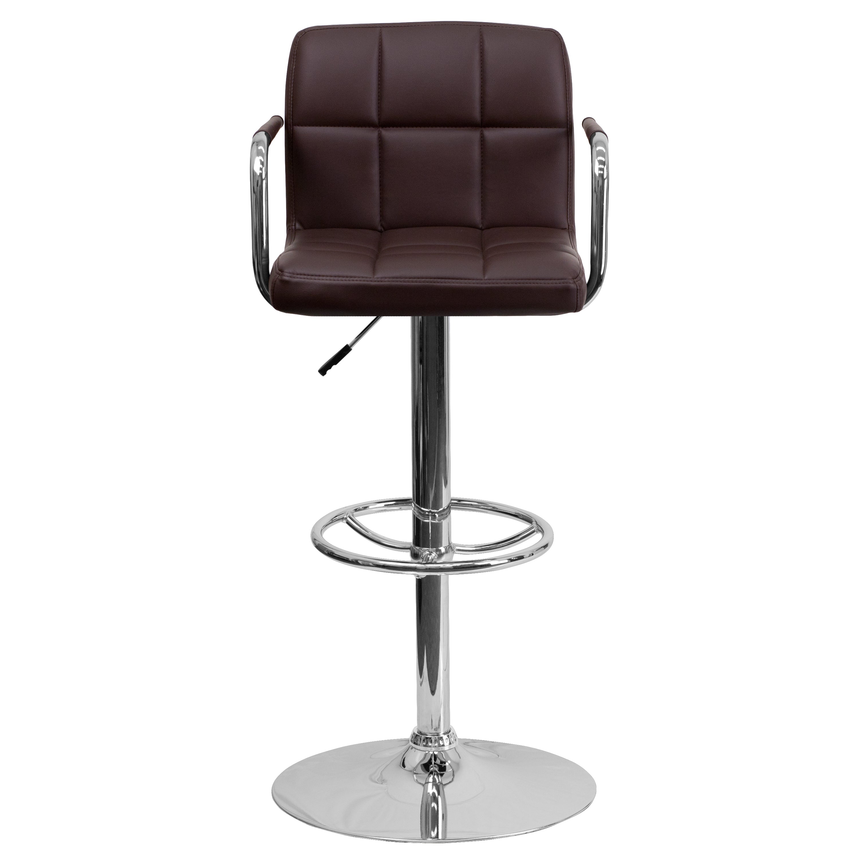 Contemporary Quilted Vinyl Adjustable Height Barstool with Arms and Chrome Base