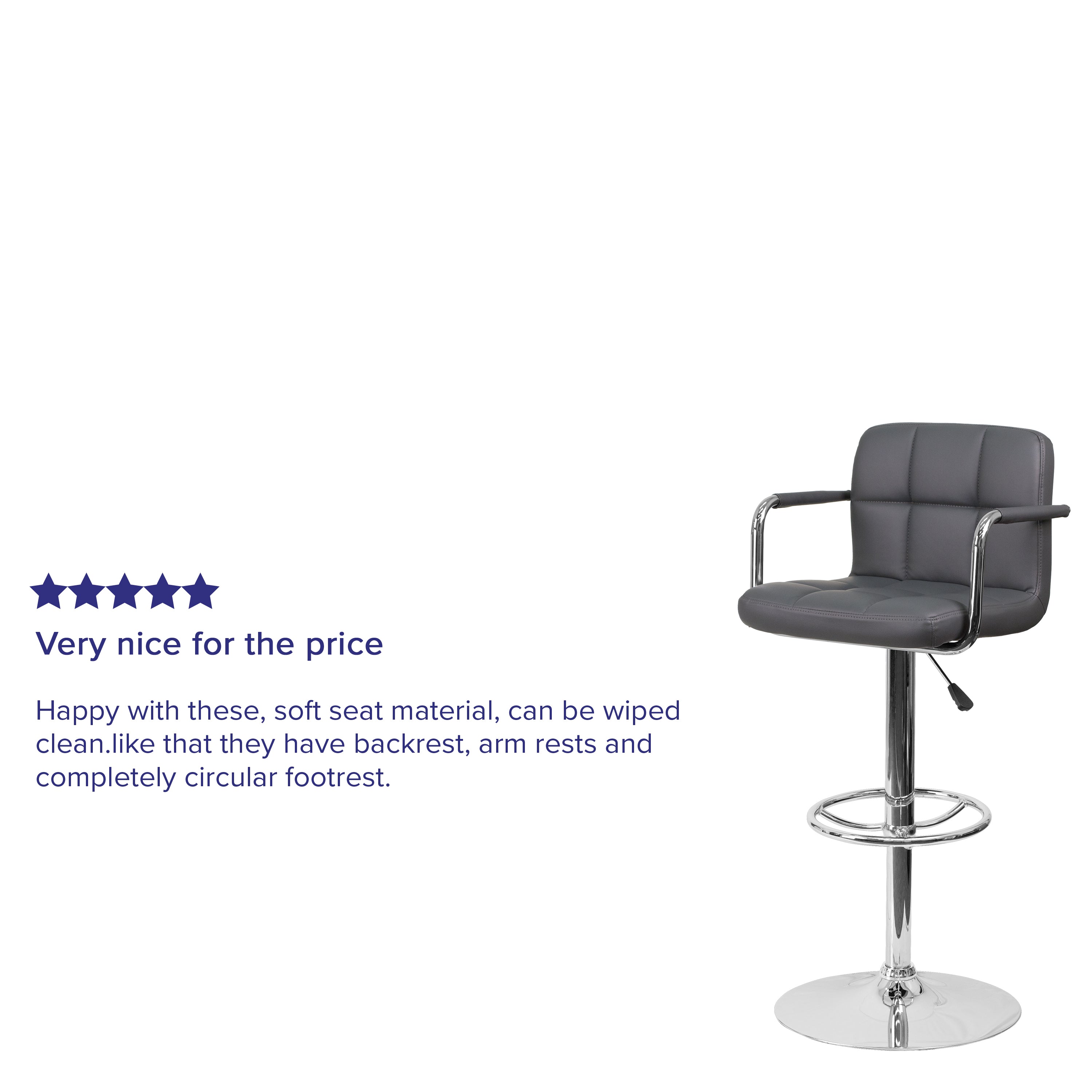 Contemporary Quilted Vinyl Adjustable Height Barstool with Arms and Chrome Base