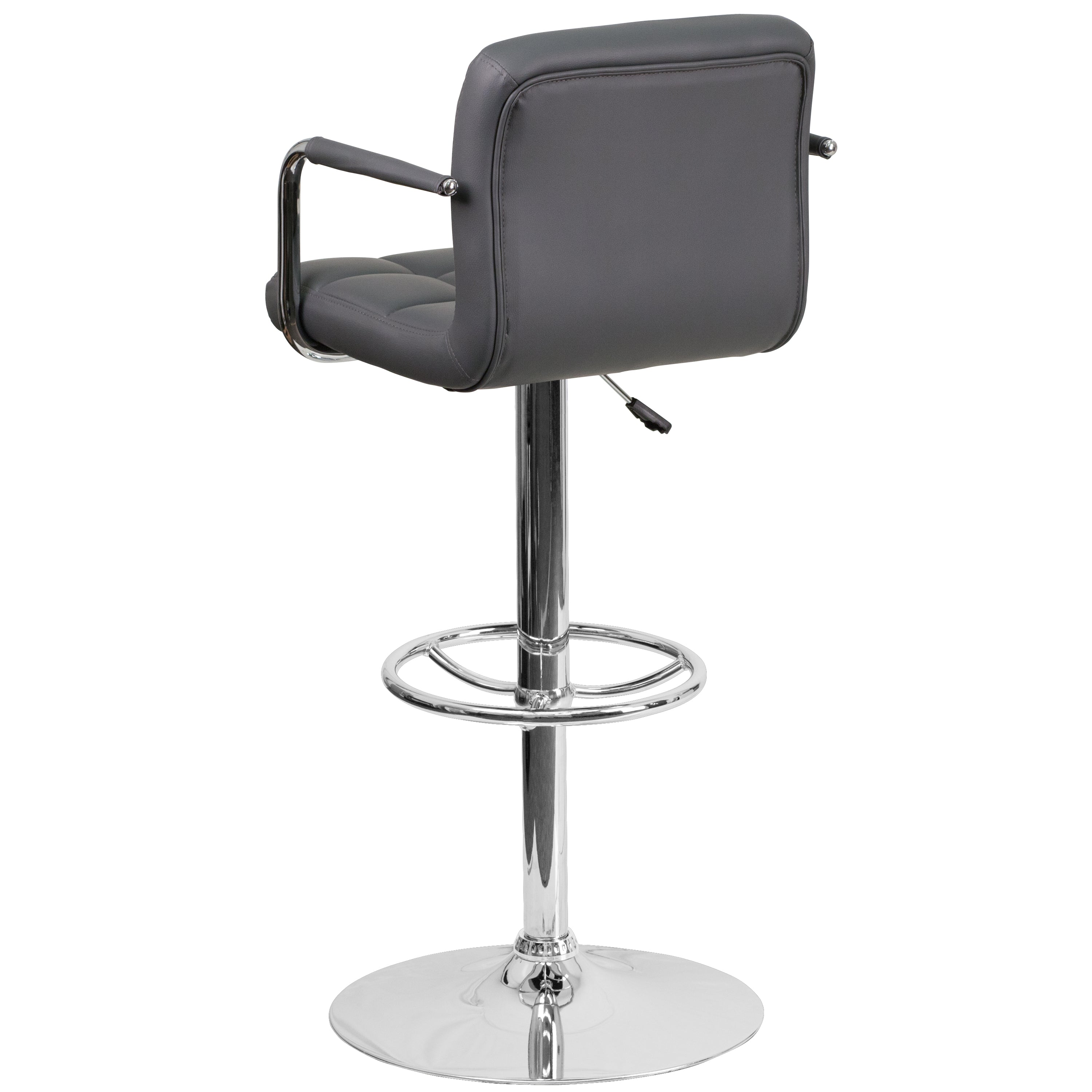 Contemporary Quilted Vinyl Adjustable Height Barstool with Arms and Chrome Base