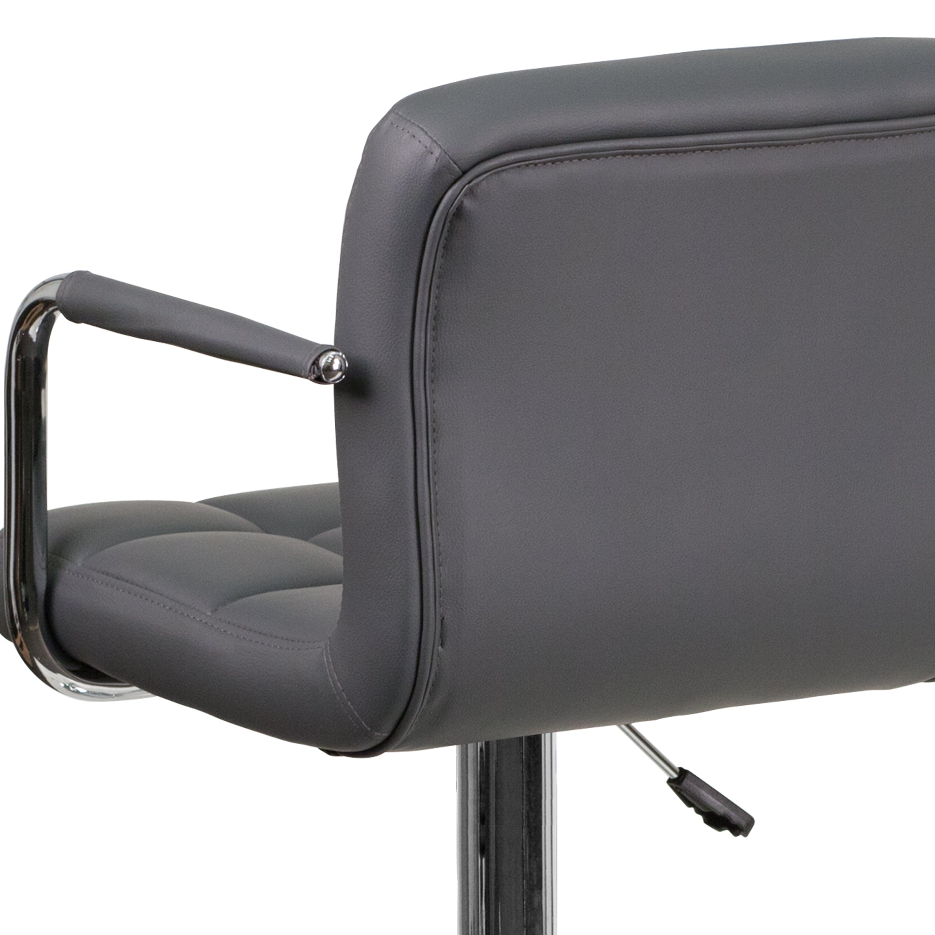 Contemporary Quilted Vinyl Adjustable Height Barstool with Arms and Chrome Base