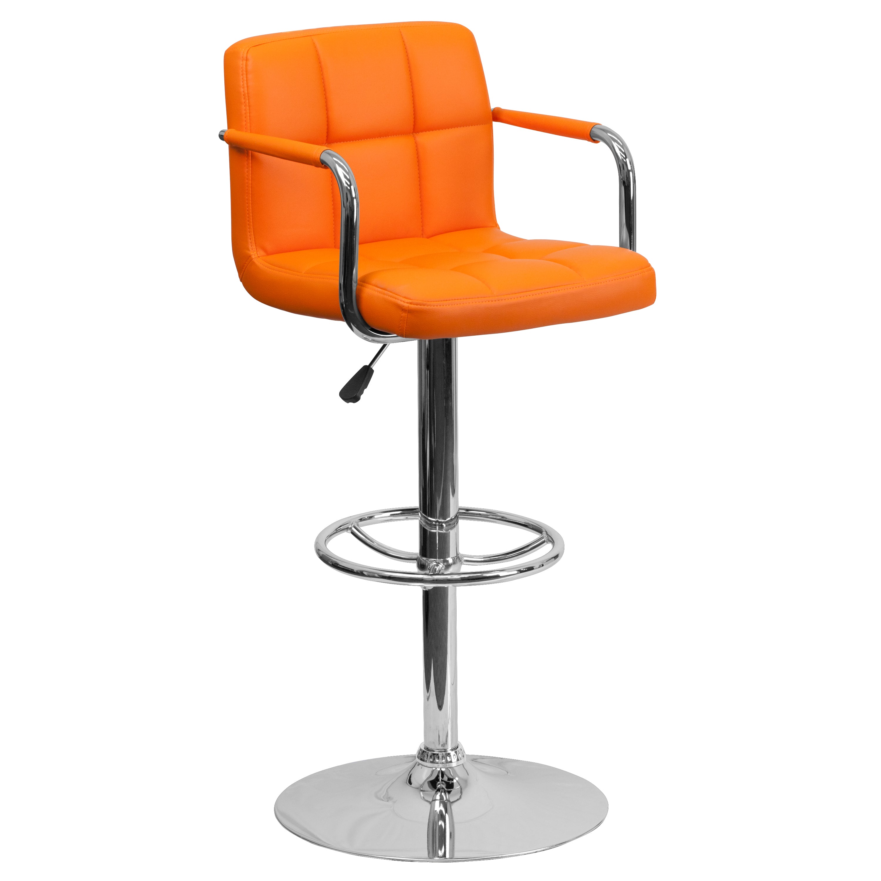 Contemporary Quilted Vinyl Adjustable Height Barstool with Arms and Chrome Base