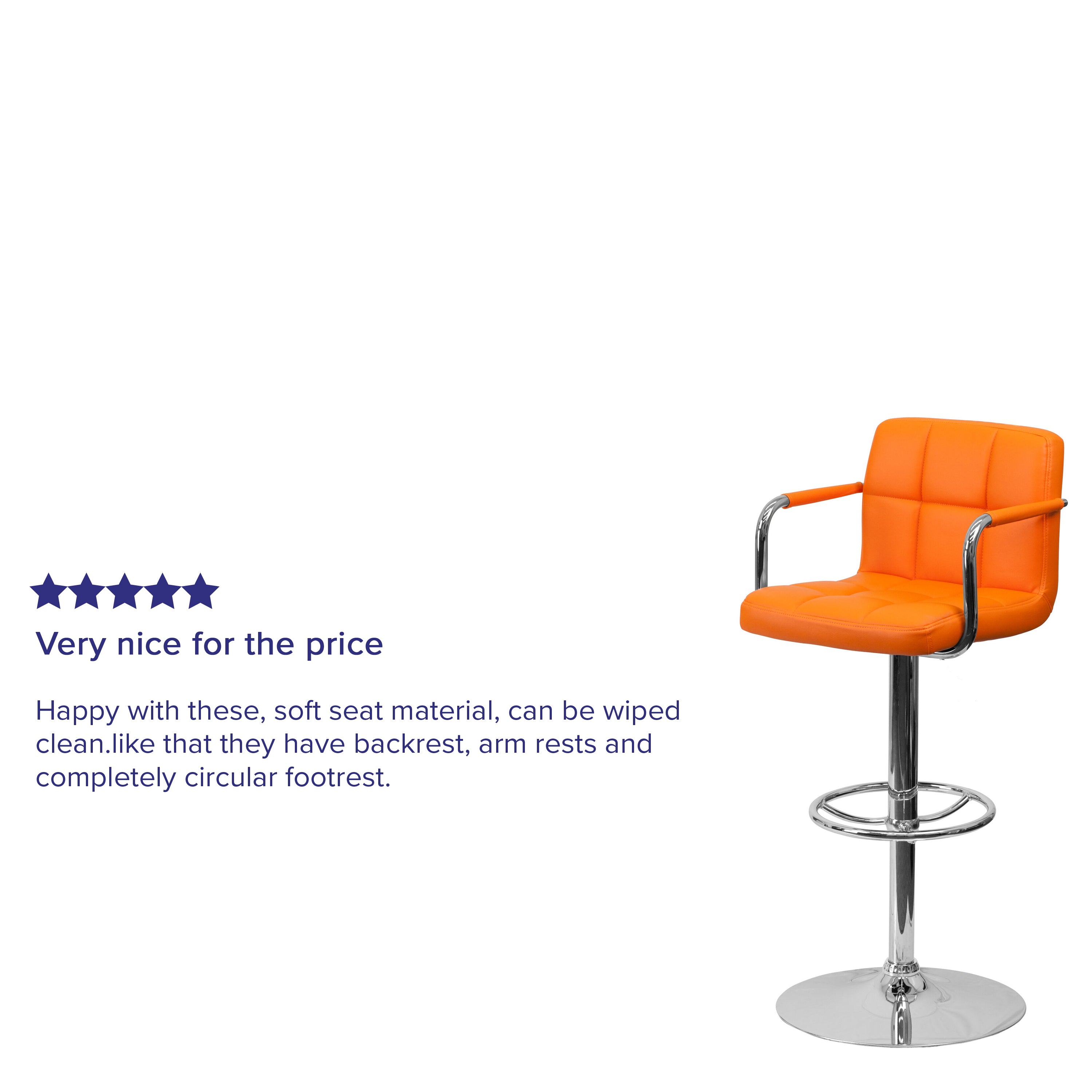 Contemporary Quilted Vinyl Adjustable Height Barstool with Arms and Chrome Base