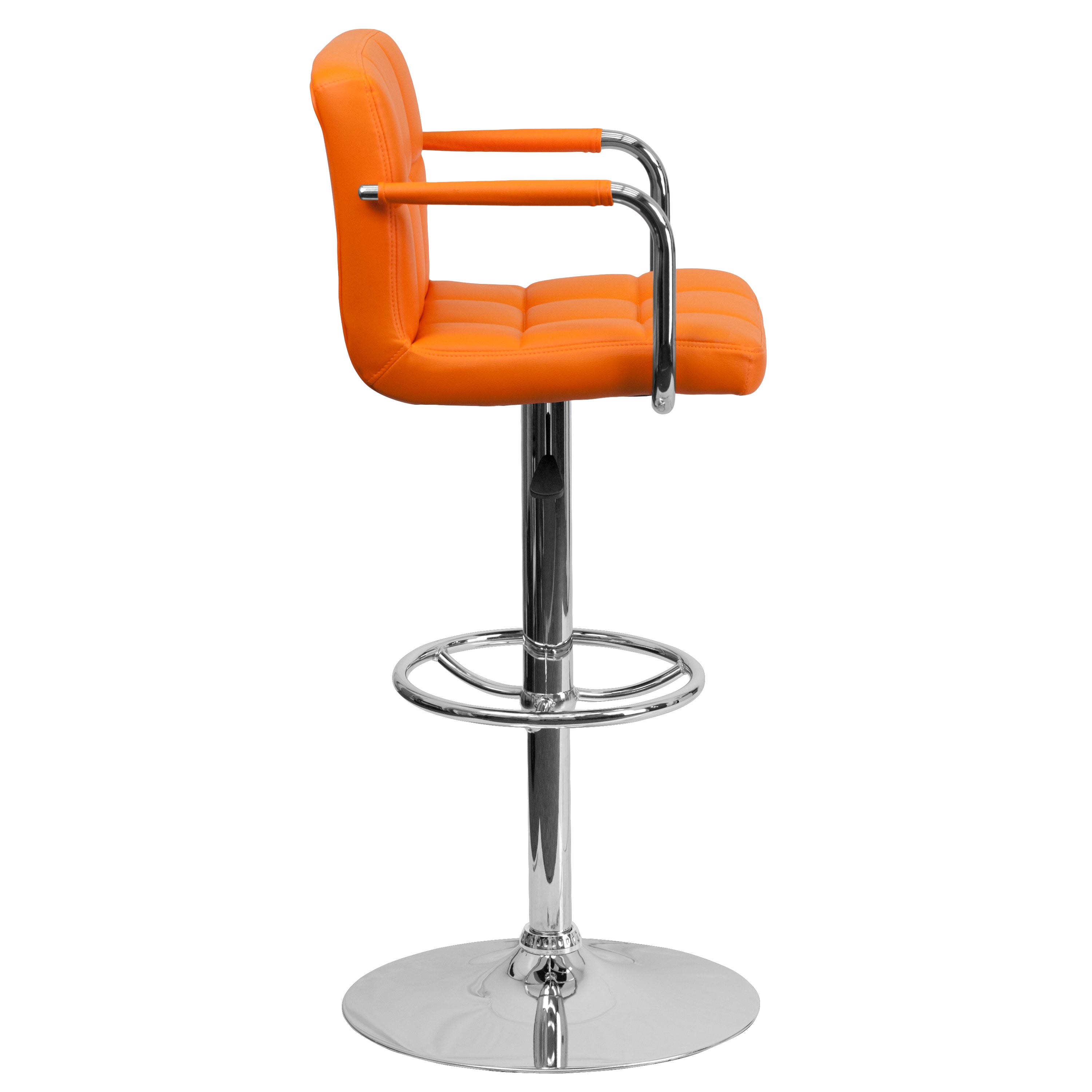 Contemporary Quilted Vinyl Adjustable Height Barstool with Arms and Chrome Base