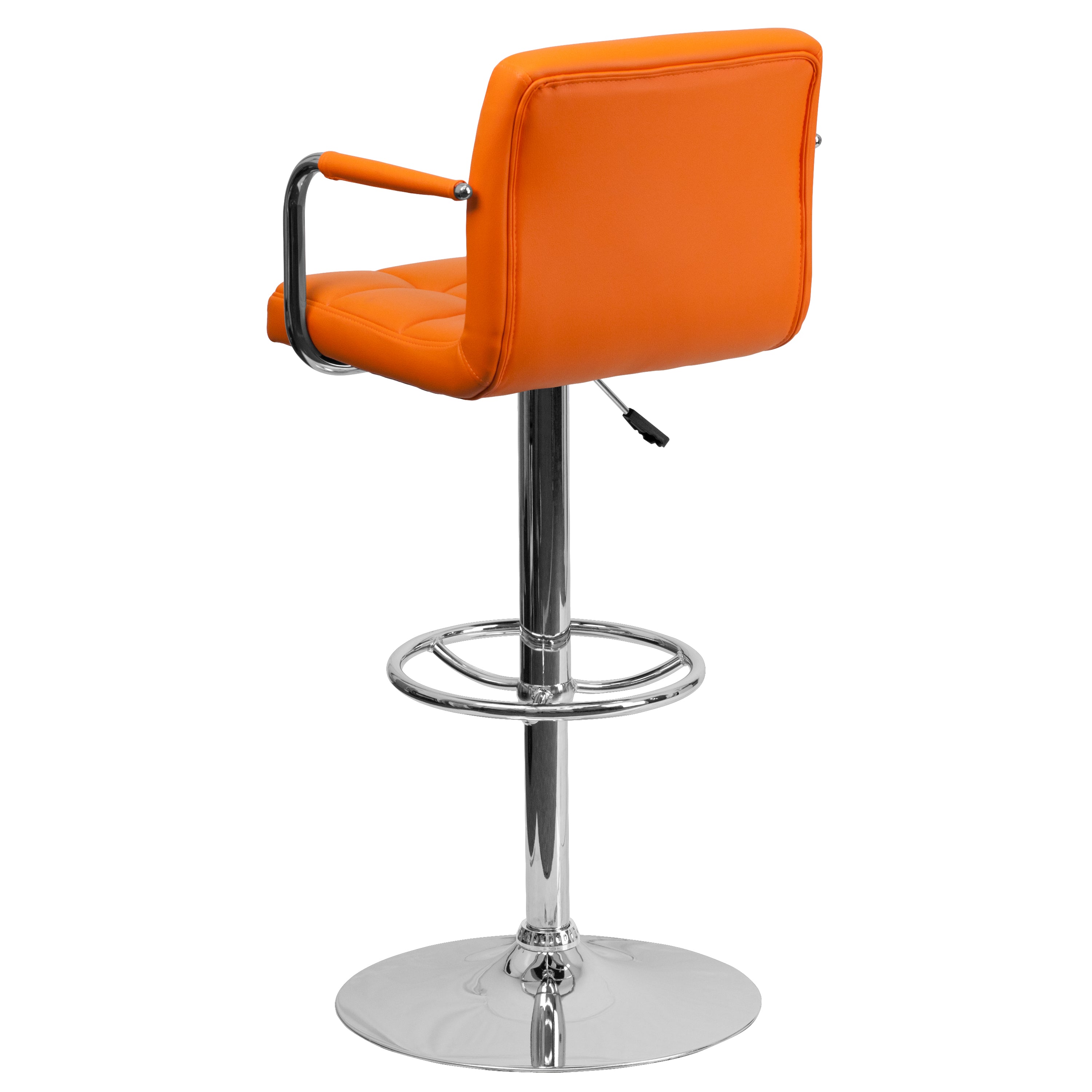 Contemporary Quilted Vinyl Adjustable Height Barstool with Arms and Chrome Base