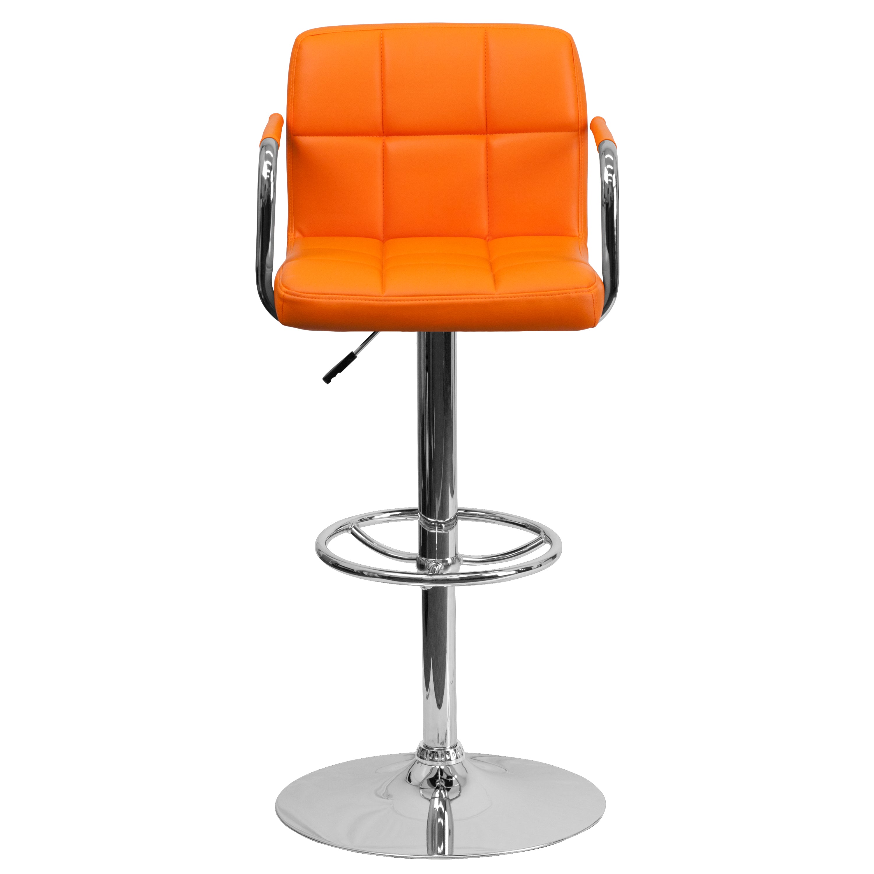 Contemporary Quilted Vinyl Adjustable Height Barstool with Arms and Chrome Base