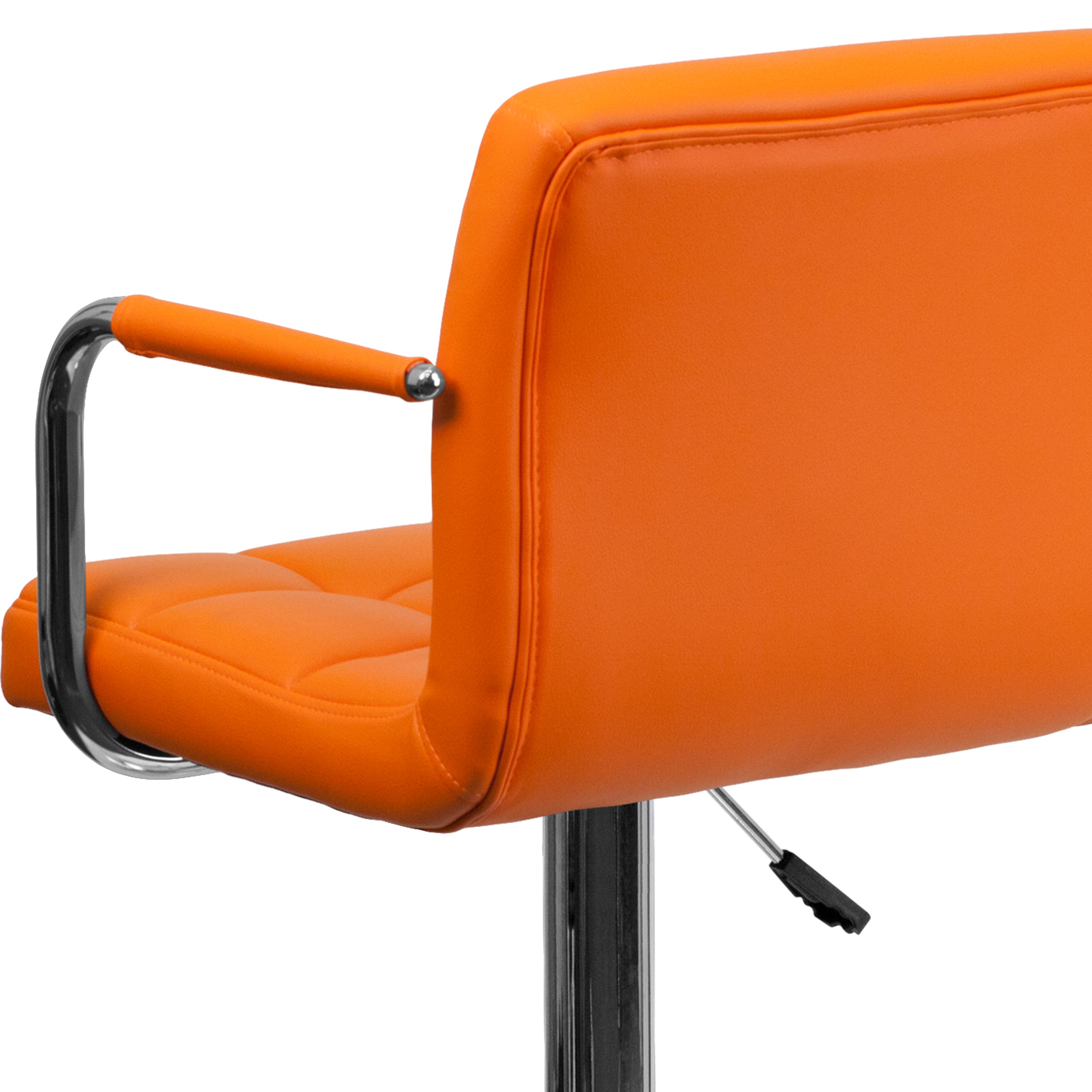 Contemporary Quilted Vinyl Adjustable Height Barstool with Arms and Chrome Base