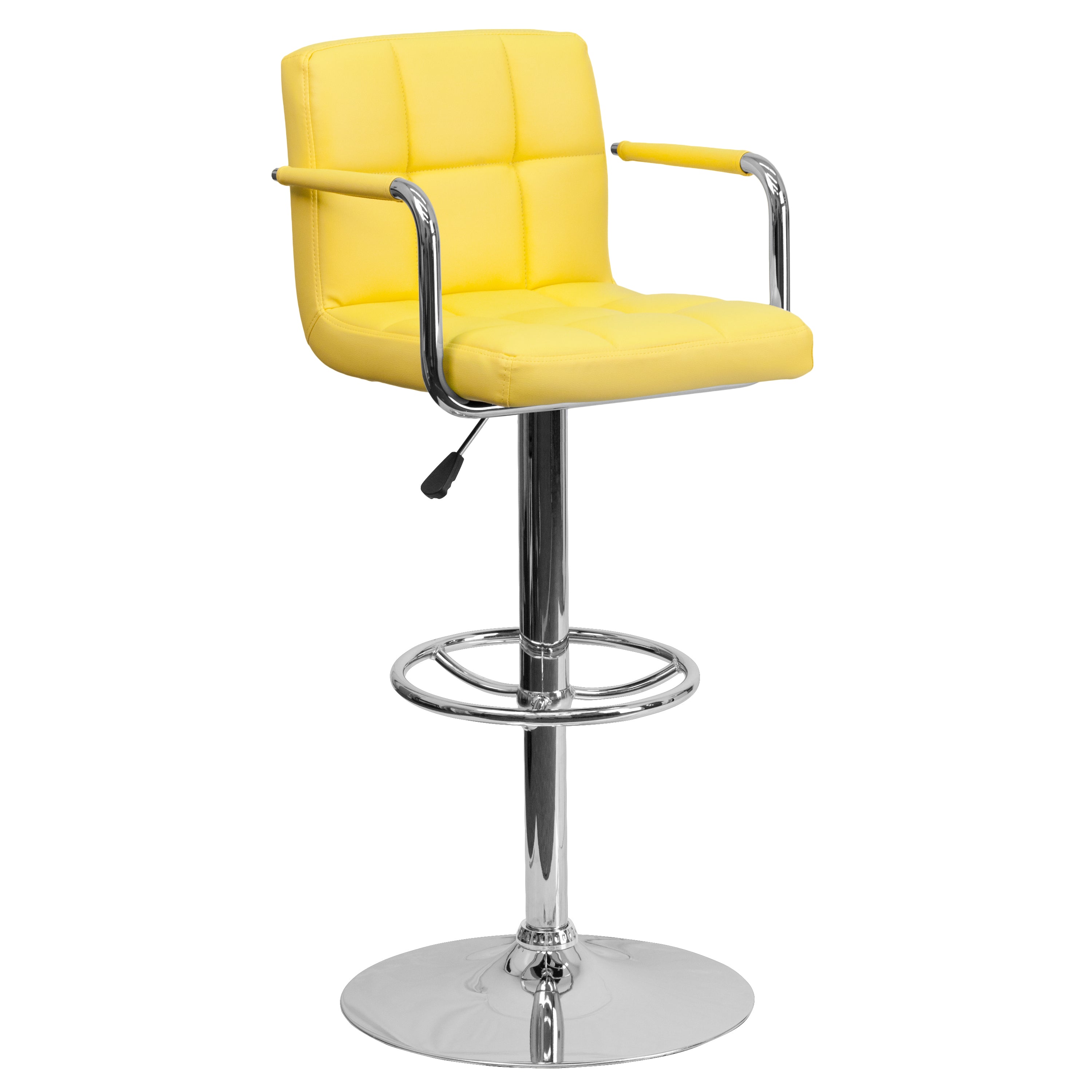 Contemporary Quilted Vinyl Adjustable Height Barstool with Arms and Chrome Base-Bar Stool-Flash Furniture-Wall2Wall Furnishings