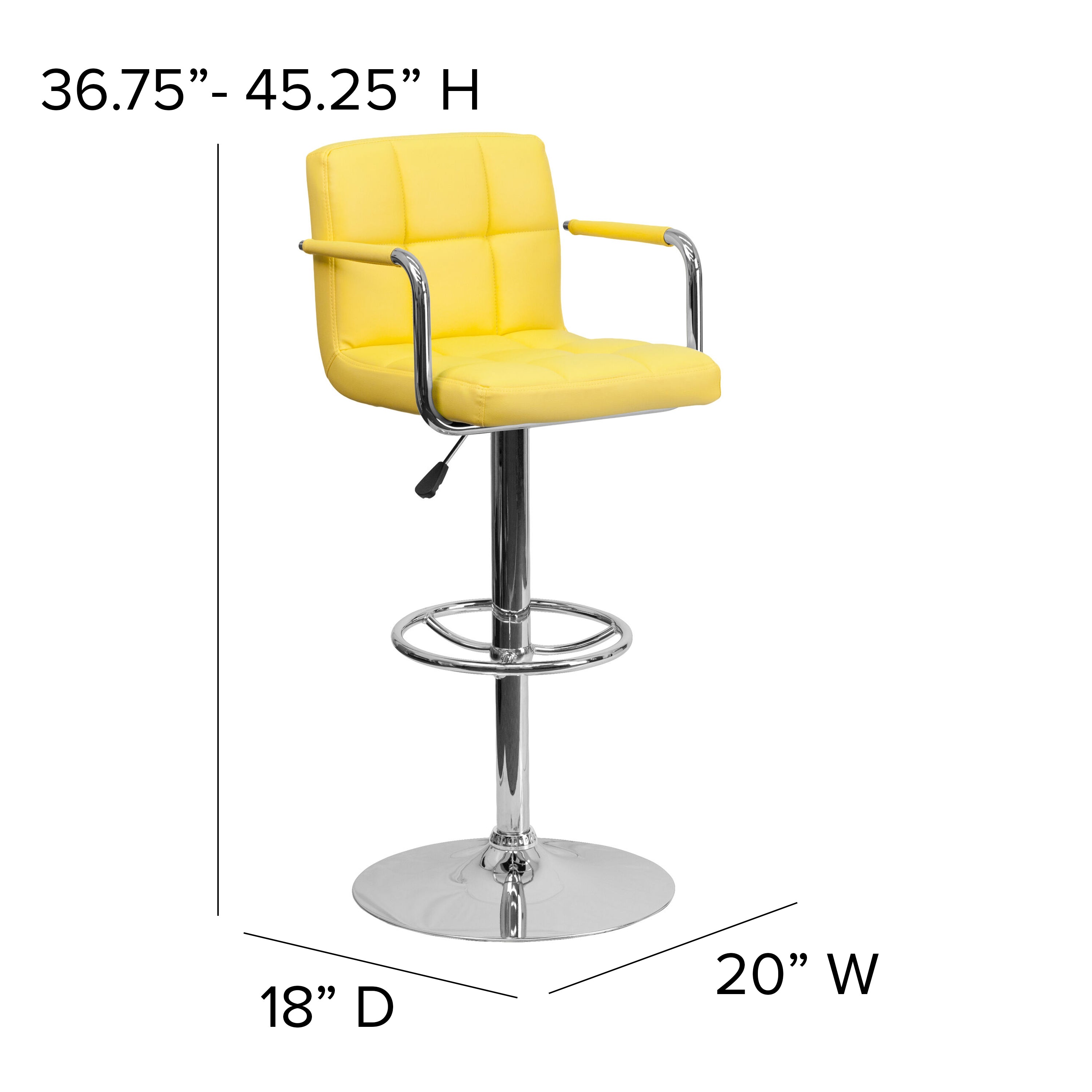 Contemporary Quilted Vinyl Adjustable Height Barstool with Arms and Chrome Base